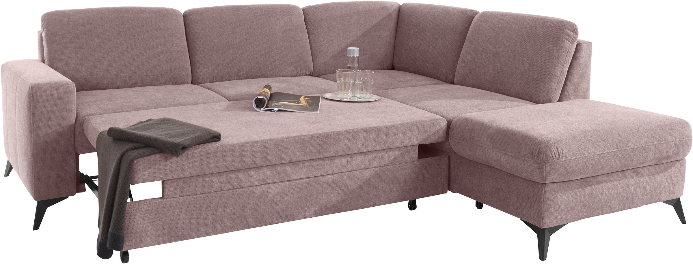 Places of Style Ecksofa »Lolland L-Form«, Wahlweise mit Bettfunktion und Stauraum, auch mit abwischbarem Bezug