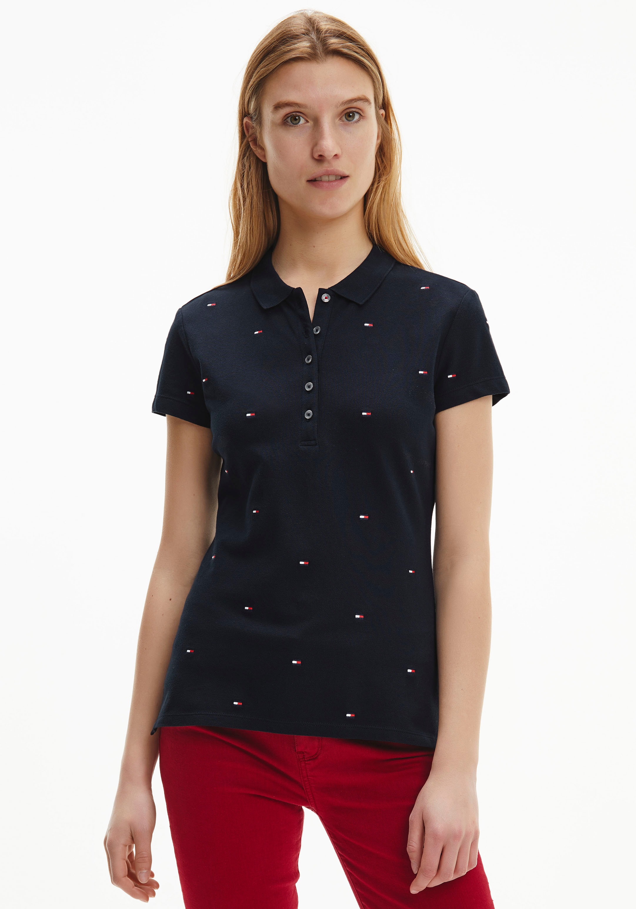 Image of Tommy Hilfiger Poloshirt »SIZE CHIARA EMBRO POLO SS«, mit kleinen Tommy Hilfiger Logos bei Ackermann Versand Schweiz