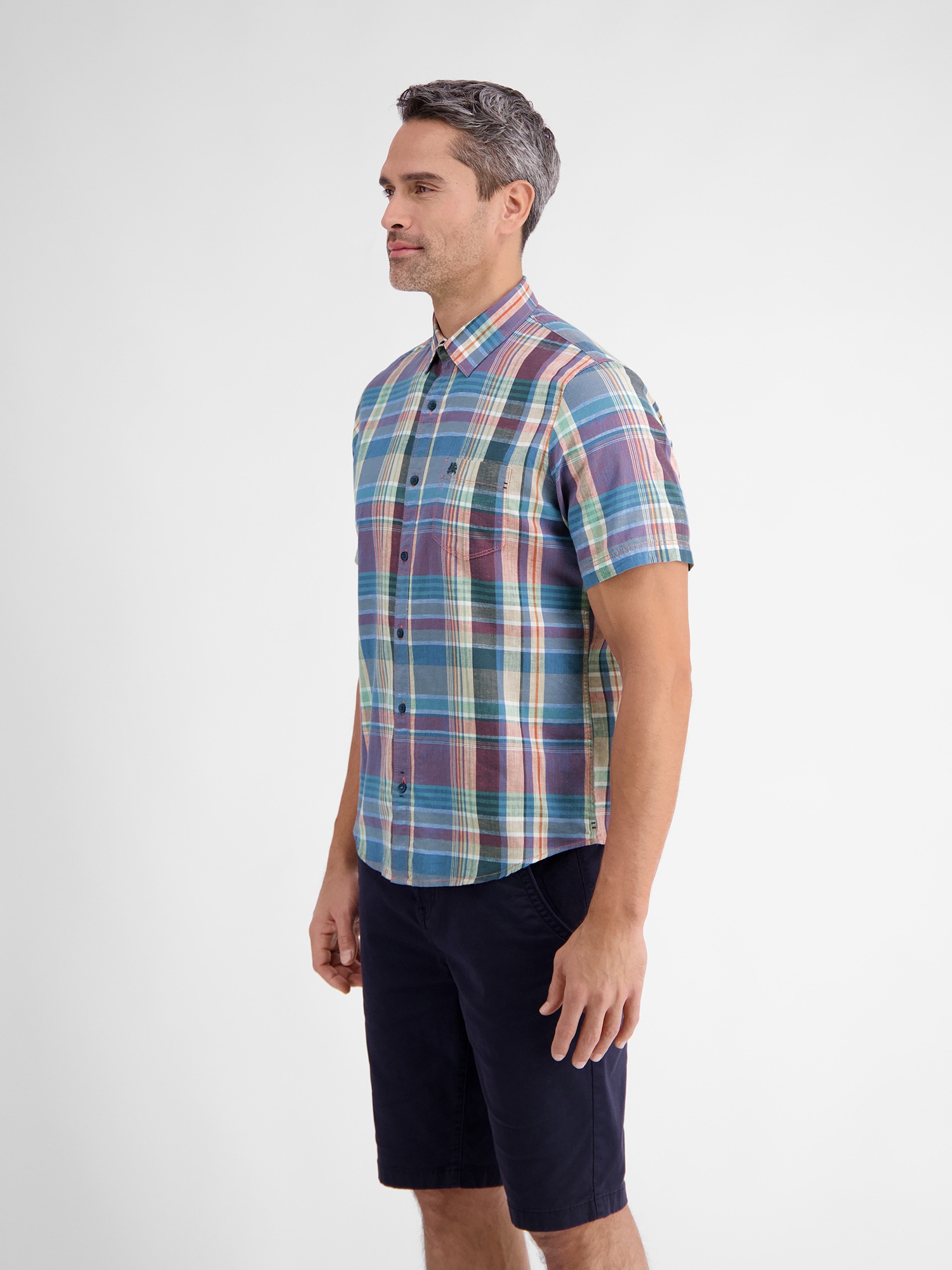 LERROS Kurzarmhemd »LERROS Karohemd für Herren in sommerlichem Baumwoll-Leinen-Mix«