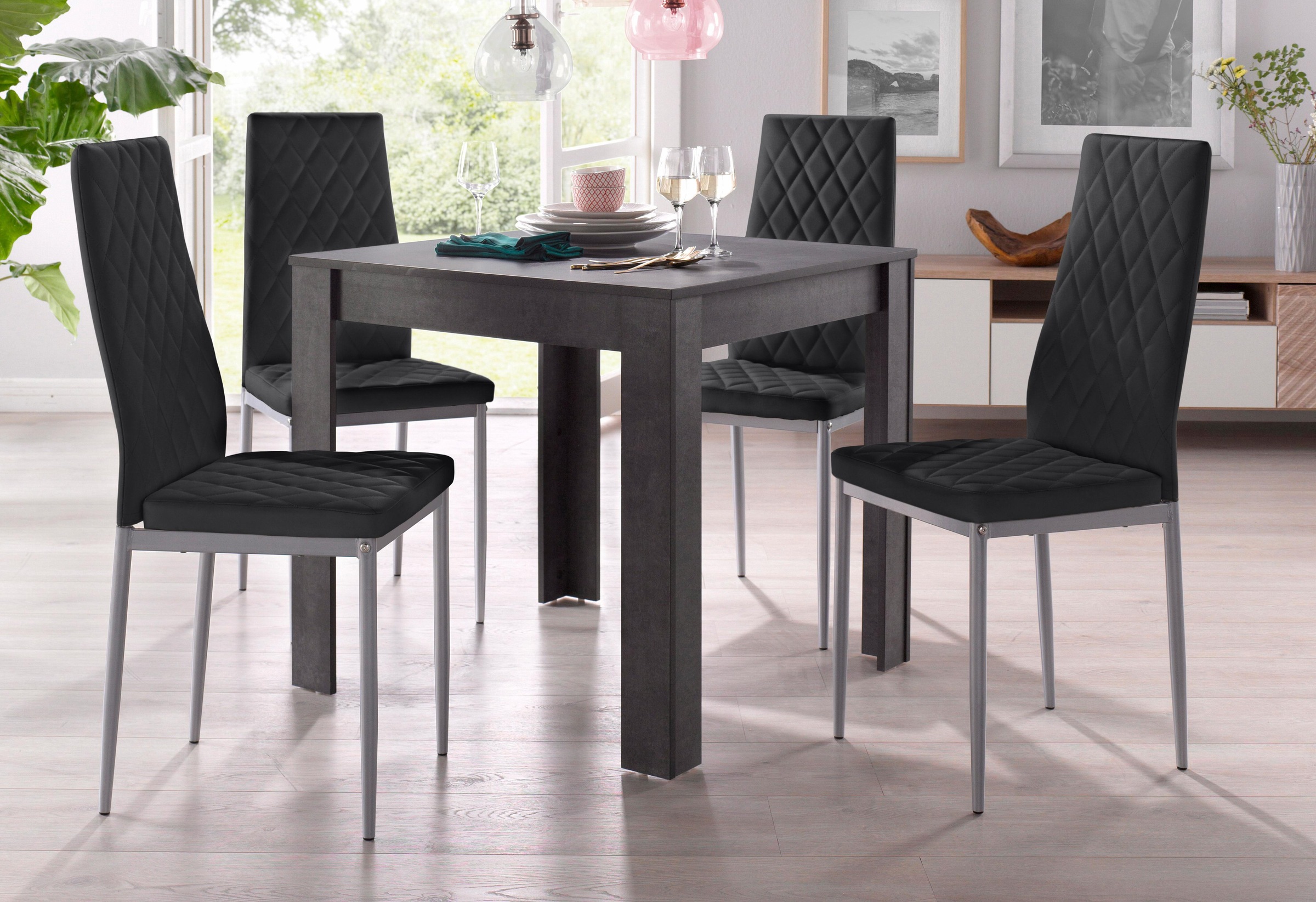 Image of GOODproduct Essgruppe 5 Stk. tlg. mit Tisch in schieferfarben, Breite 80 cm