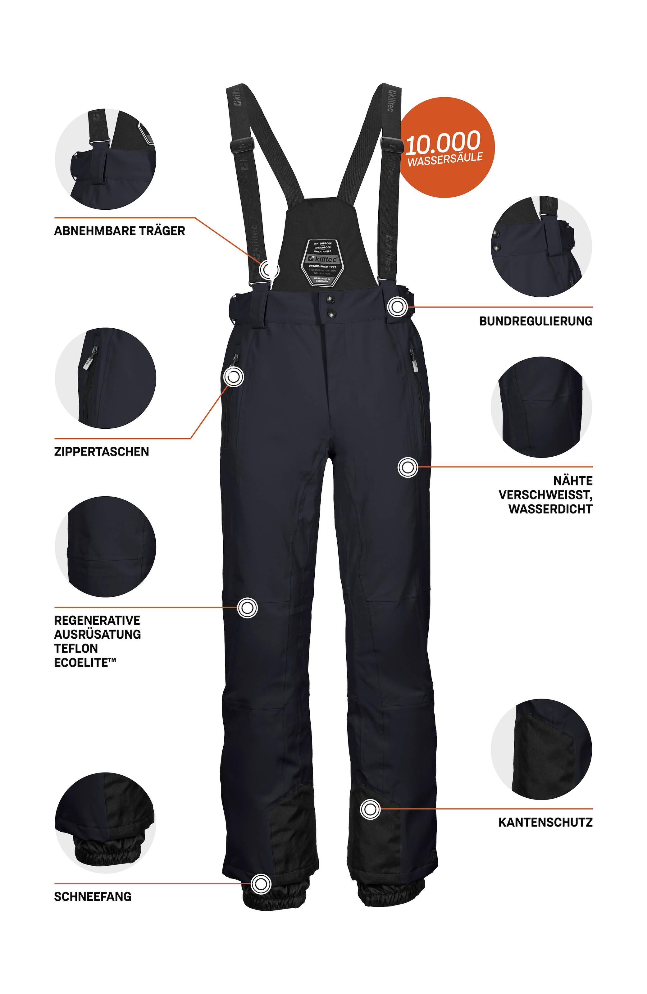 Killtec Pantalon de ski »Enosh«  Imperméable à l'eau et au vent, respirant, taille réglable, protection des bords