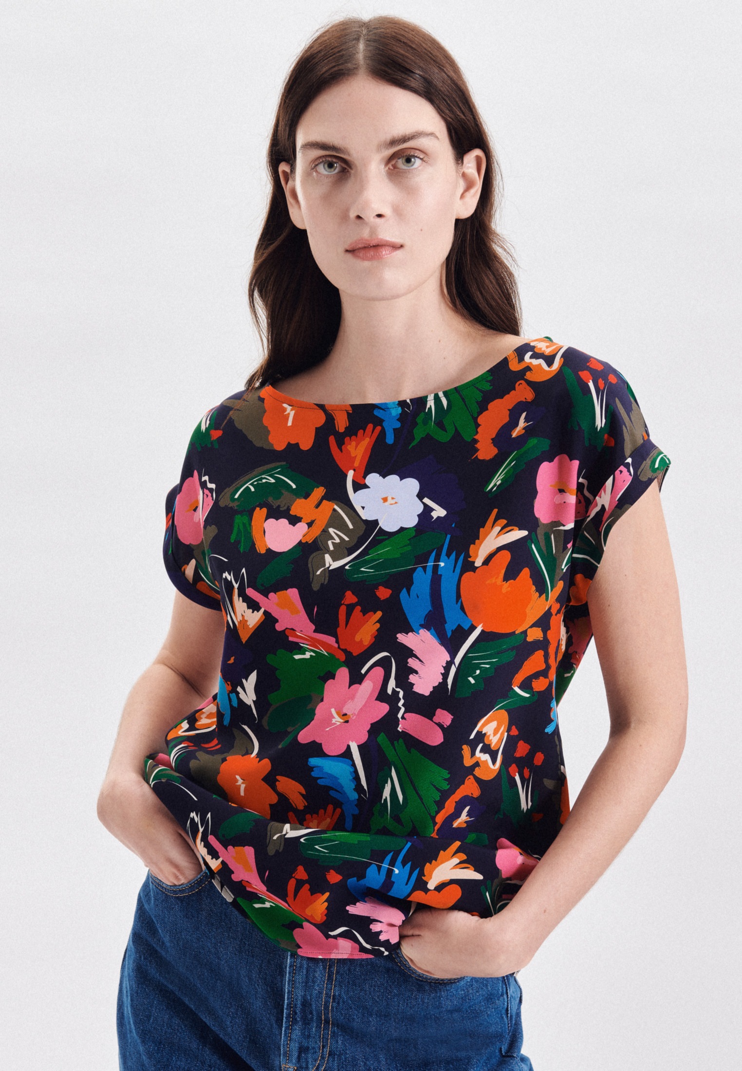 Image of seidensticker Shirtbluse »Schwarze Rose«, Ohne Arm Rundhals Floral bei Ackermann Versand Schweiz