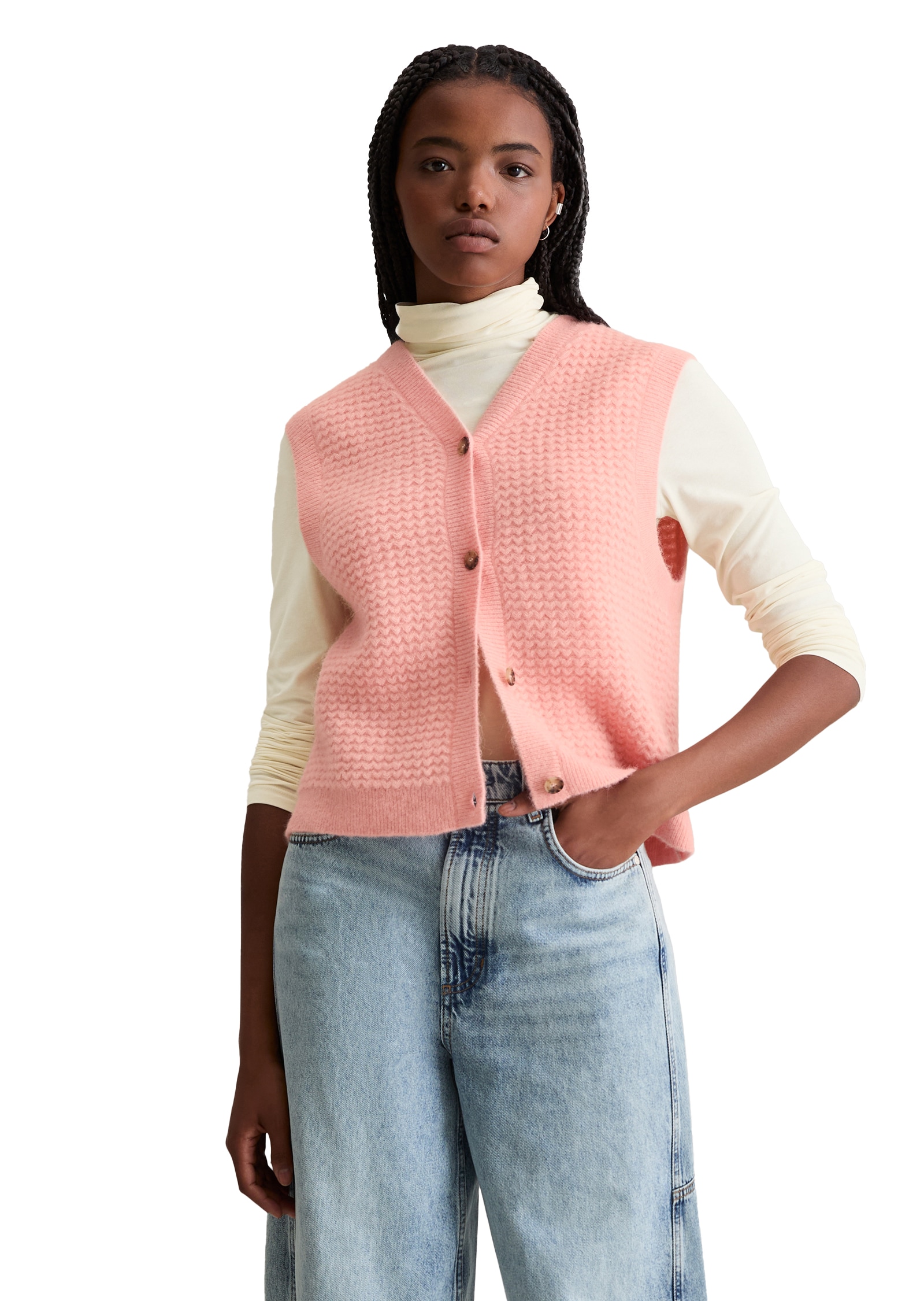 Marc O'Polo DENIM Pullunder , mit Knöpfen, regular fit, aus Wolle-Mix, moderne Zickzack-Struktur
