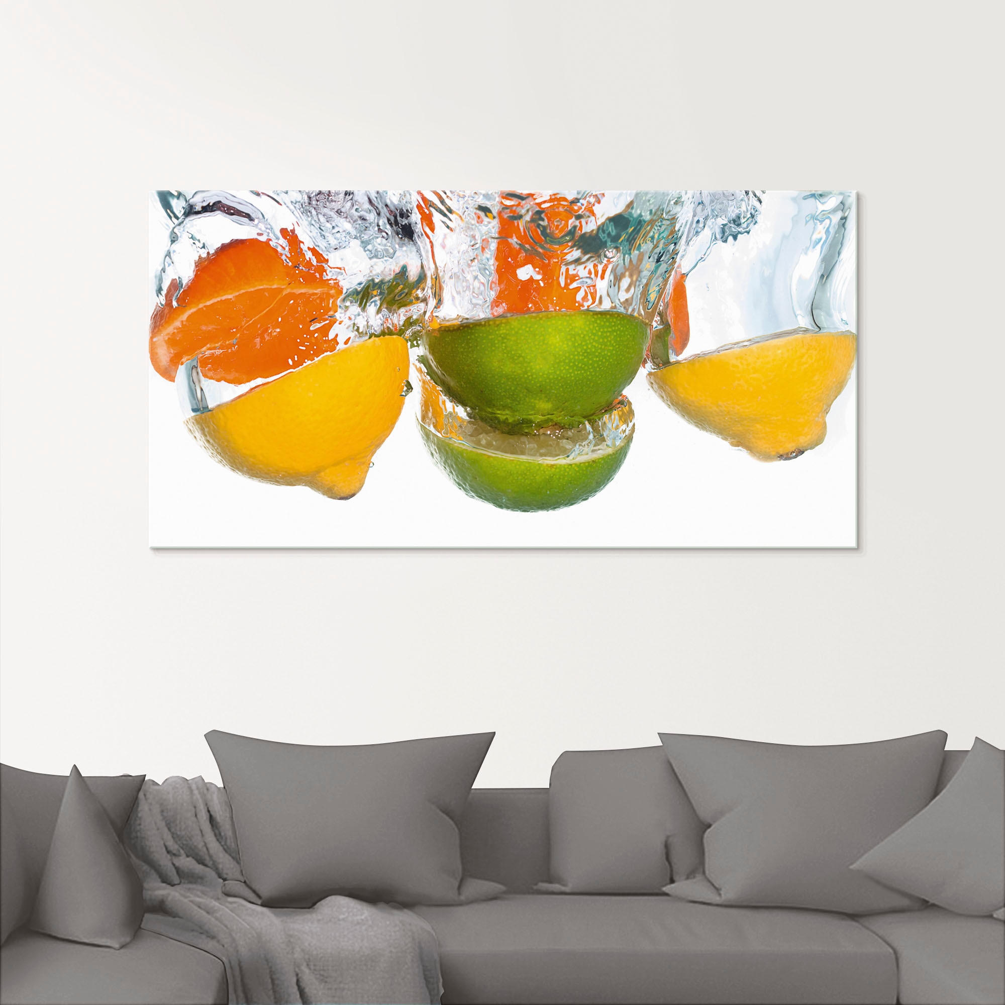 Artland Glasbild »Zitrusfrüchte fallen in klares Wasser«, Lebensmittel, (1 St.), in verschiedenen Grössen