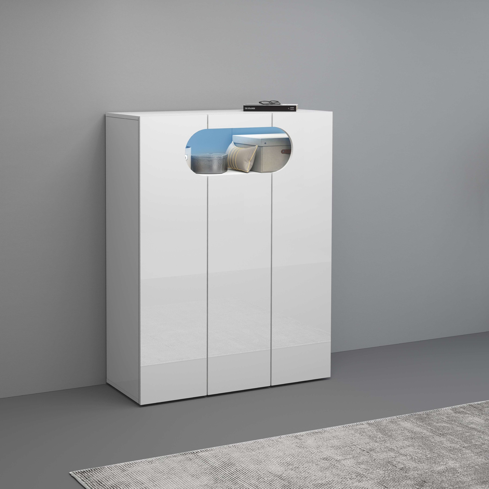 Image of Home affaire Schuhschrank "Real,Schuhschrank,Schuhkommode,Schuhregal,Breite 90 cm" komplett Hochglanz lackiert, 3 Türen mit offenem Fach in ovaler Form