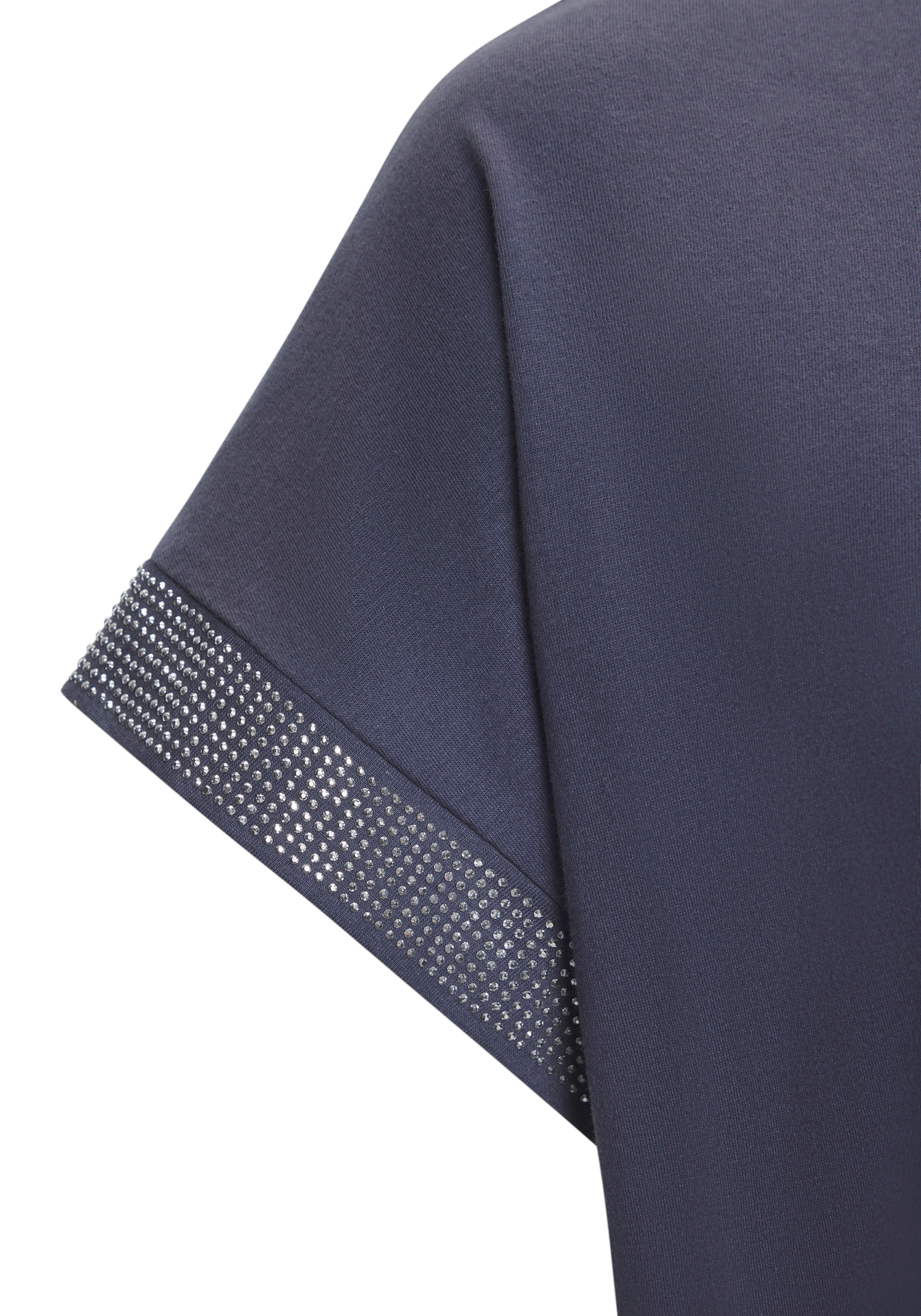 LASCANA Kurzarmshirt »mit glitzernem Strass-Design am Arm«, aus weicher Baumwoll-Qualität