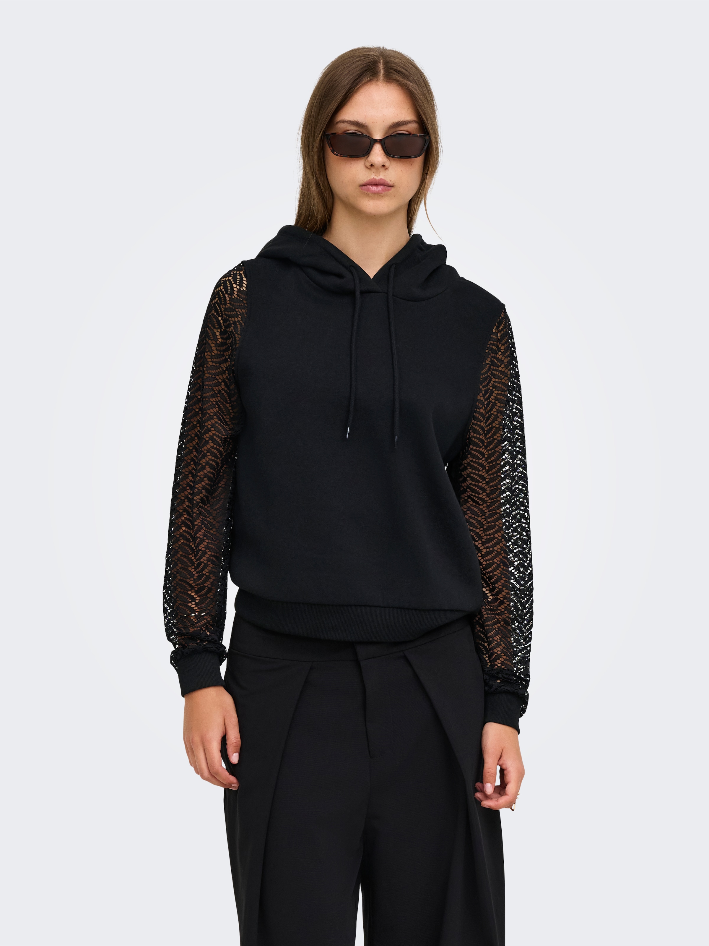 Image of ONLY Kapuzensweatshirt "ONLKELLY L/S LACE HOODIE CS JRS", Baumwollmischung, regular fit