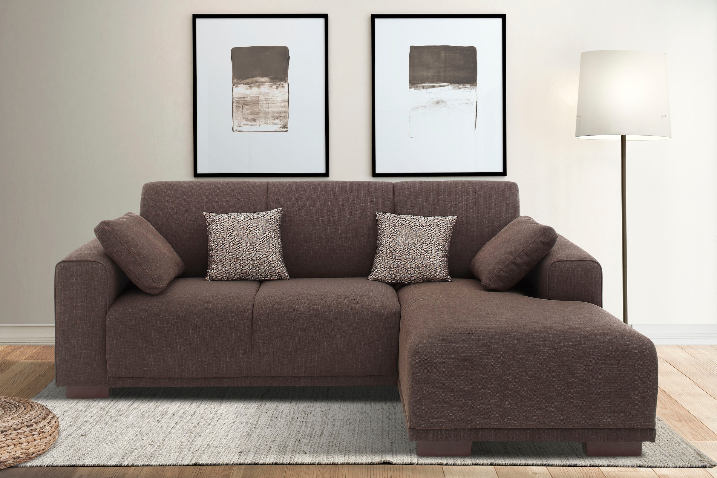 Home affaire Ecksofa »BORNHOLM L-Form mit Recamiere, Masse B/T/H: 234/162/85 cm«, Recamiere links oder rechts bestellbar, Wellenfederung, inkl. 2 Kissen