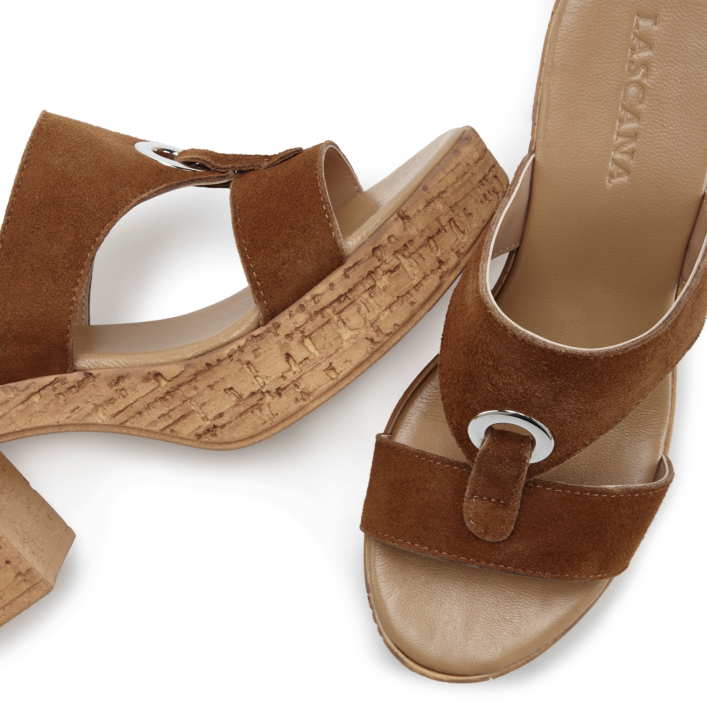 LASCANA Pantolette »Sandale, Mule, offener Schuh, Sommerschuh,«  en cuir avec talon bloc aspect liège