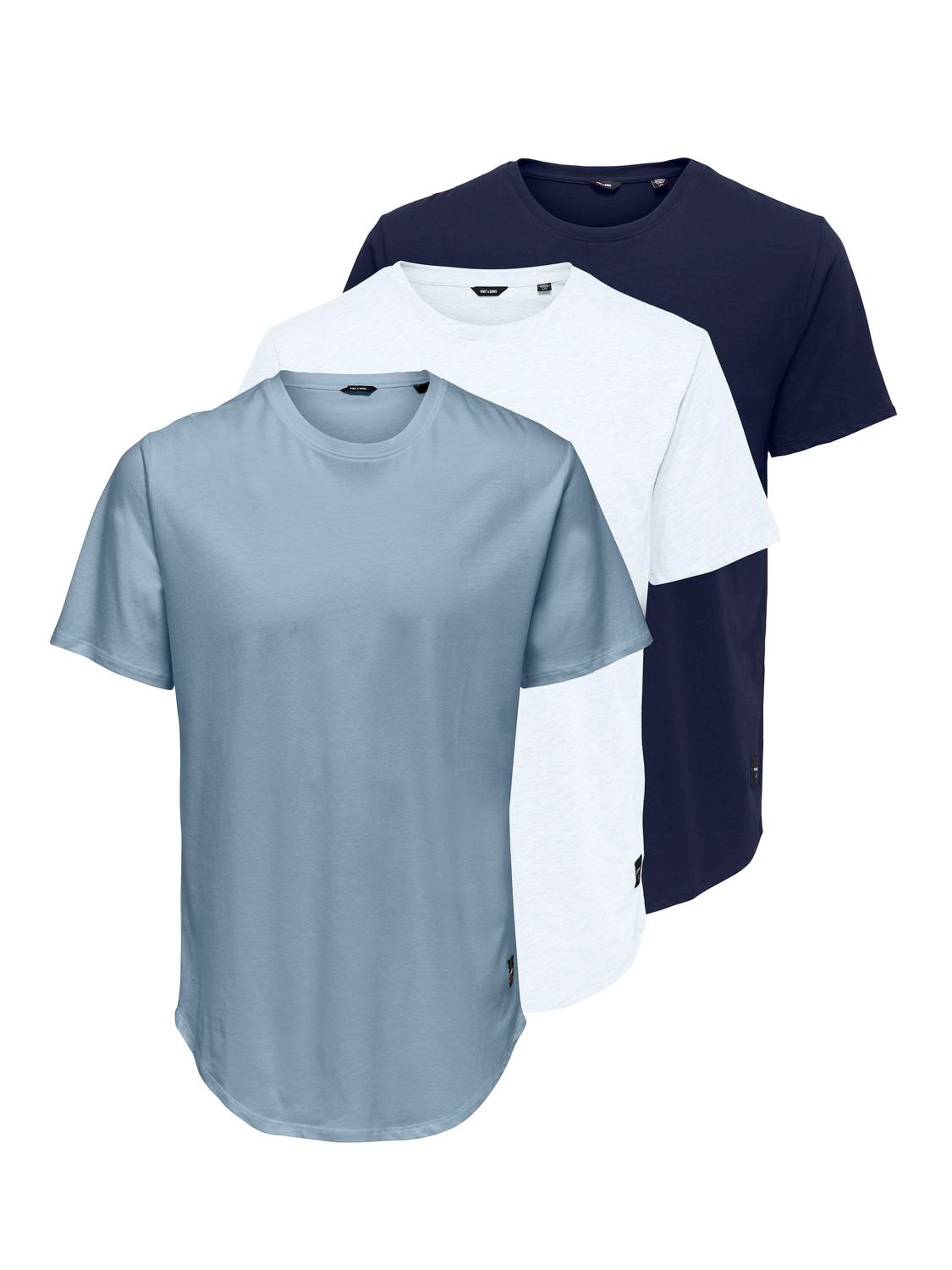 Image of ONLY & SONS Rundhalsshirt "ONSMATT LONGY SS TEE 3-PACK" Packung, 3 Baumwolle, lang geschnitten