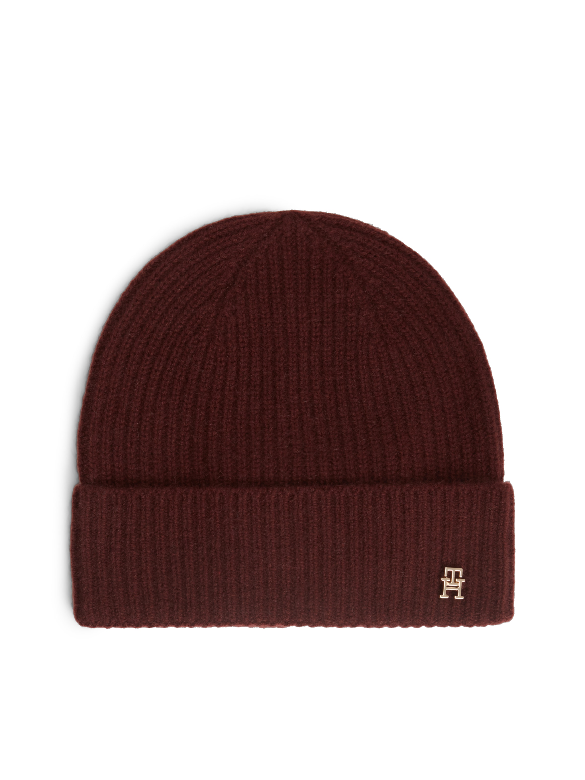 Tommy Hilfiger Deep Burgundy Beanie "Cashmere Beanie" Regular Fit Mit Markenlogoemblem