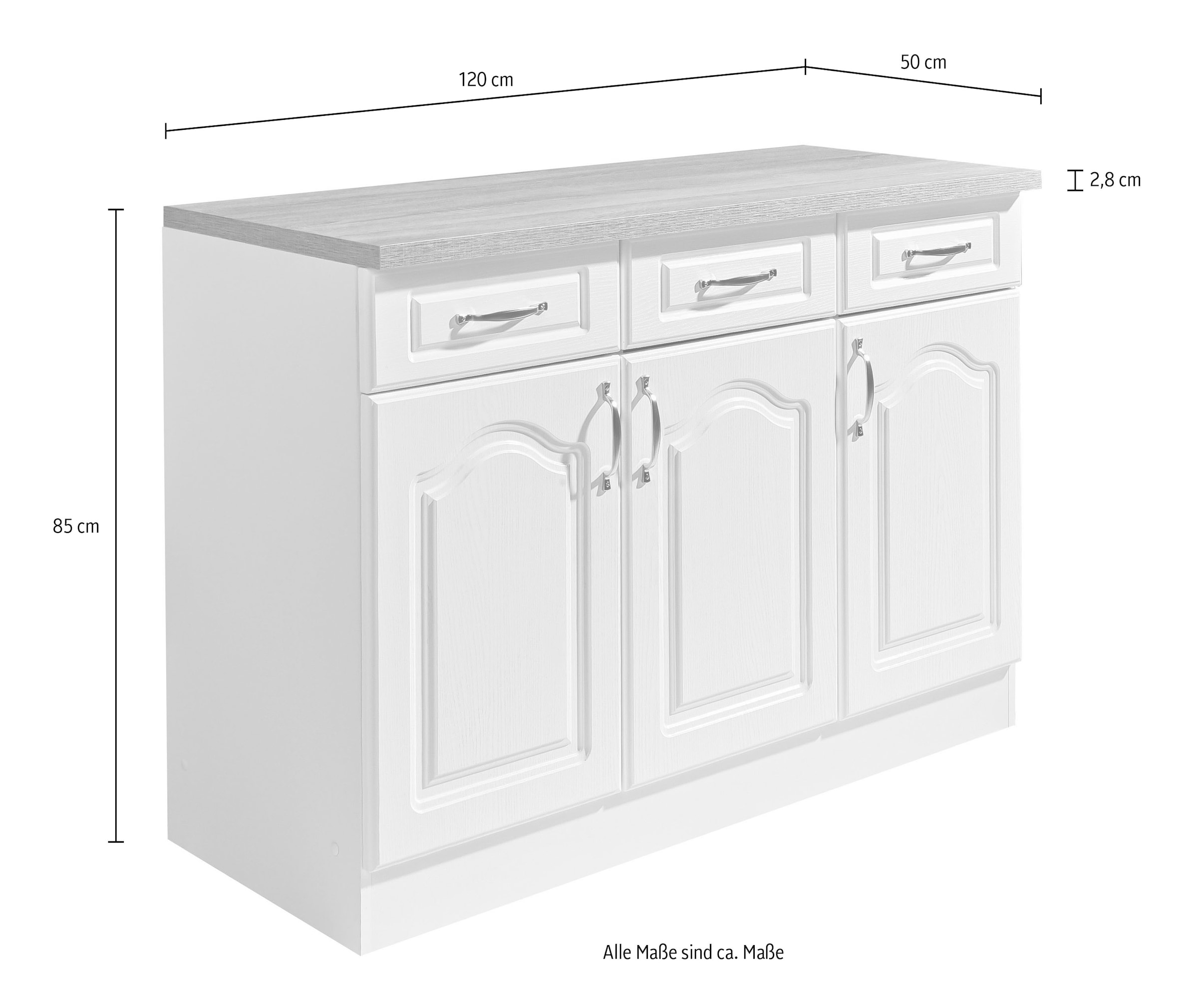 wiho Küchen Unterschrank »Linz« 120 cm breit, in Landhaus-Optik