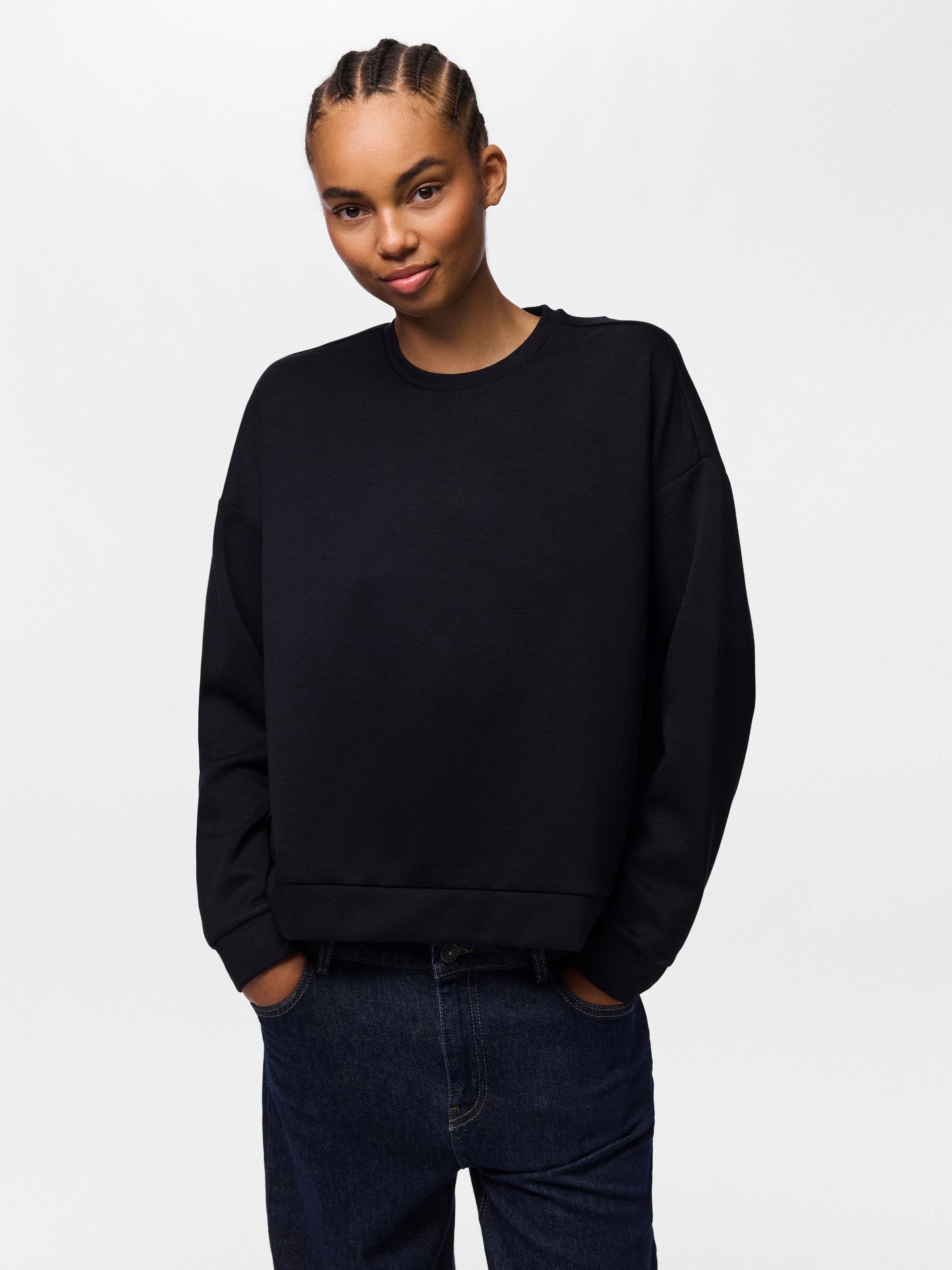 pieces Langarmshirt »PCMICHELLE SCUBA LS TOP SWT NOOS BC« Materialmix