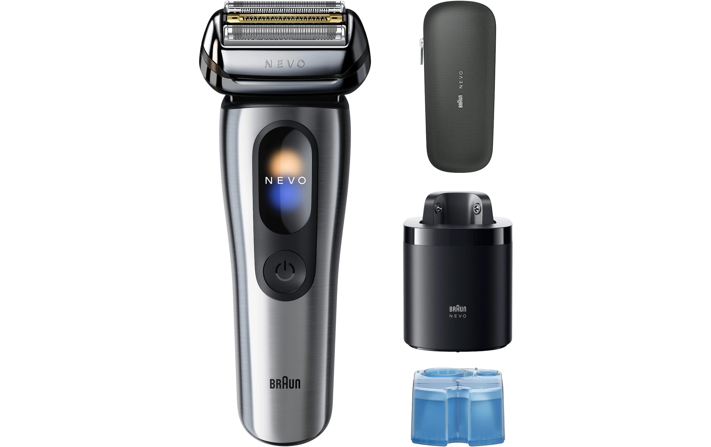 Braun Elektrorasierer »NEVO 11000cc« SmartClean-Plus-Reinigungsstation integrierter Präzisionstrimmer AeroTouch, Smart Display, 7-in-1 Care System, Reiseetui, Silber