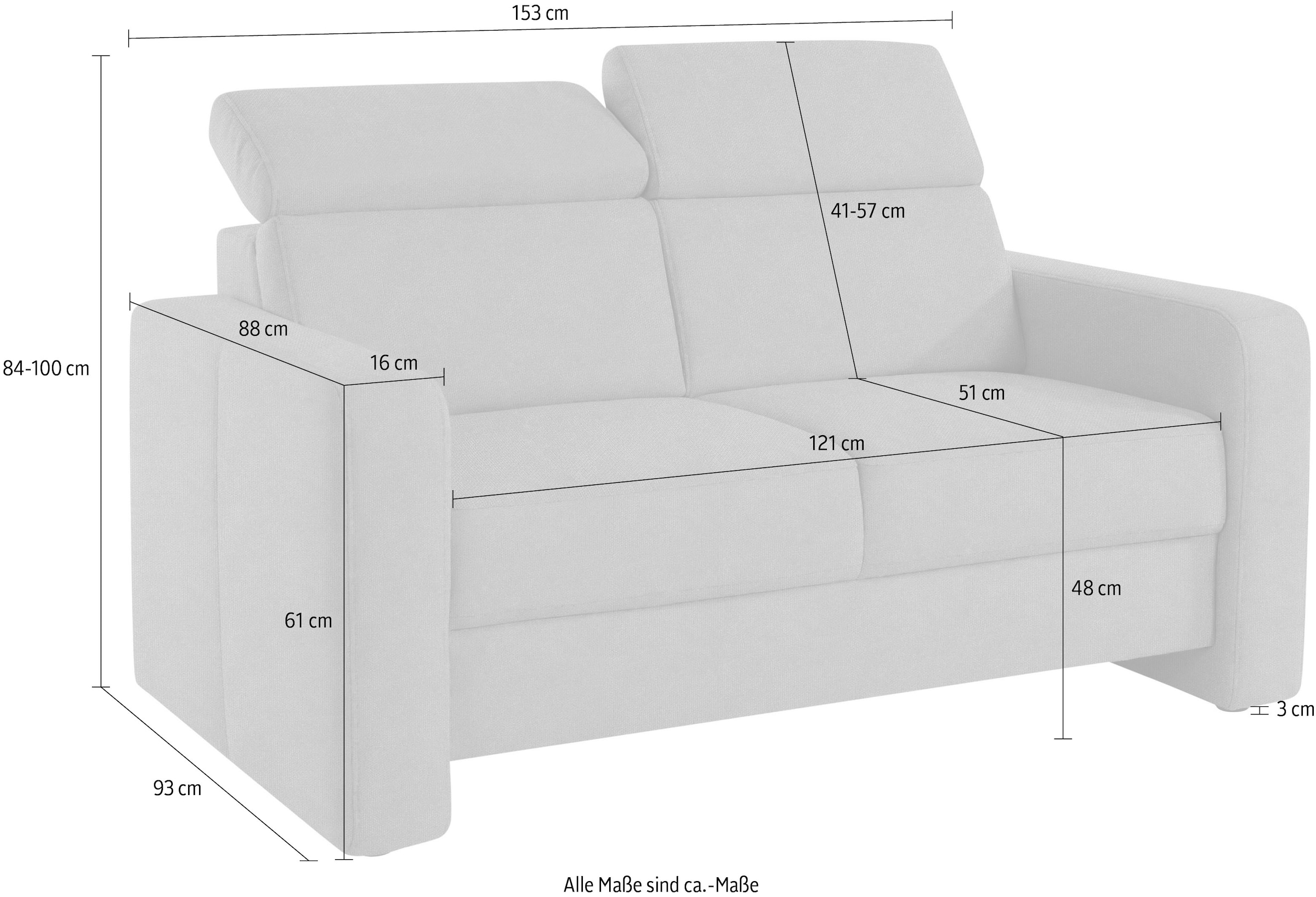 sit&more 2-Sitzer »Bologna«, inklusive Kopfteilverstellung und Federkern