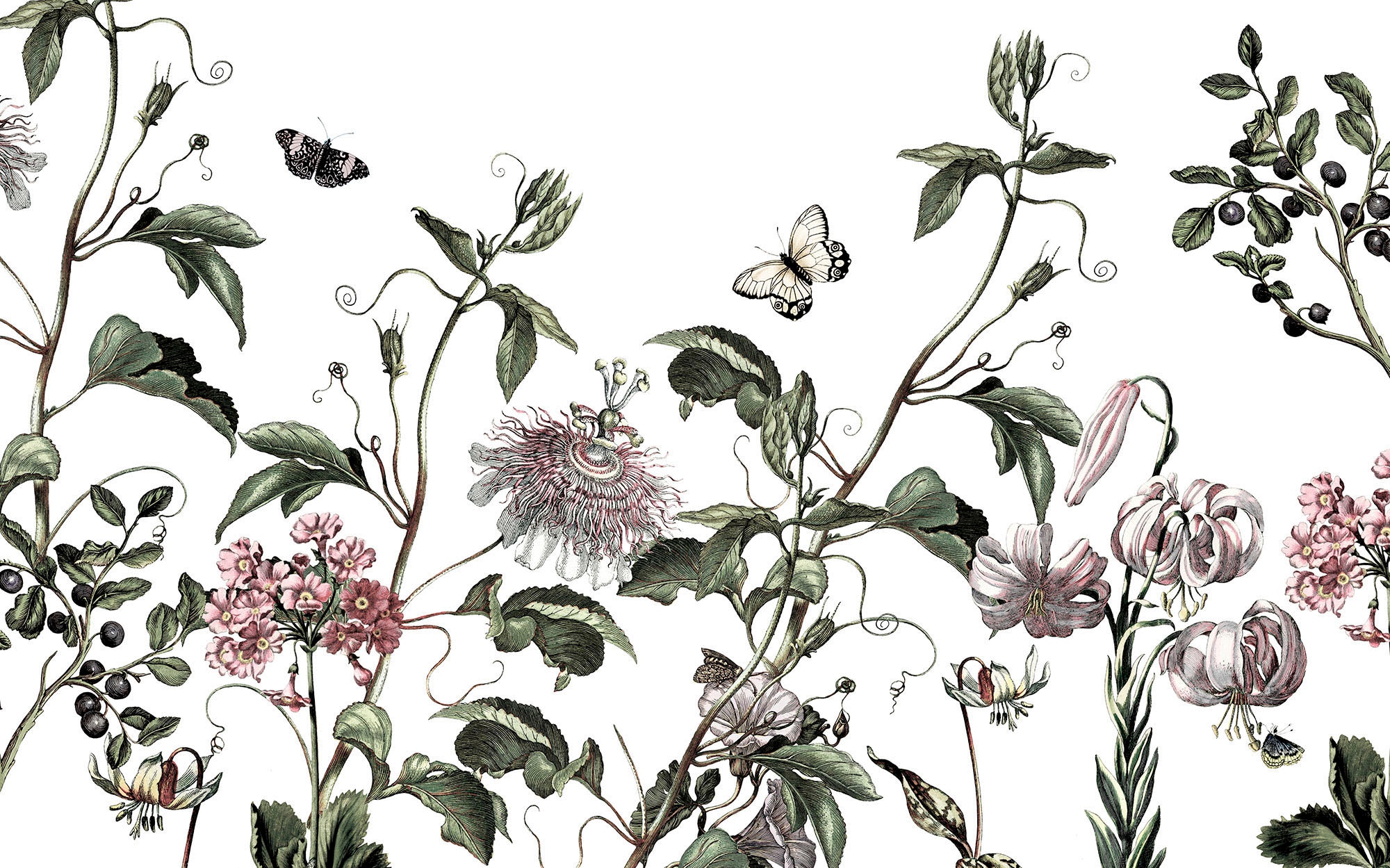 Komar Fototapete »Digitaldruck Vlies - Paradis de Papillons - Grösse 400 x 250 cm«, bedruckt, Wohnzimmer, Schlafzimmer
