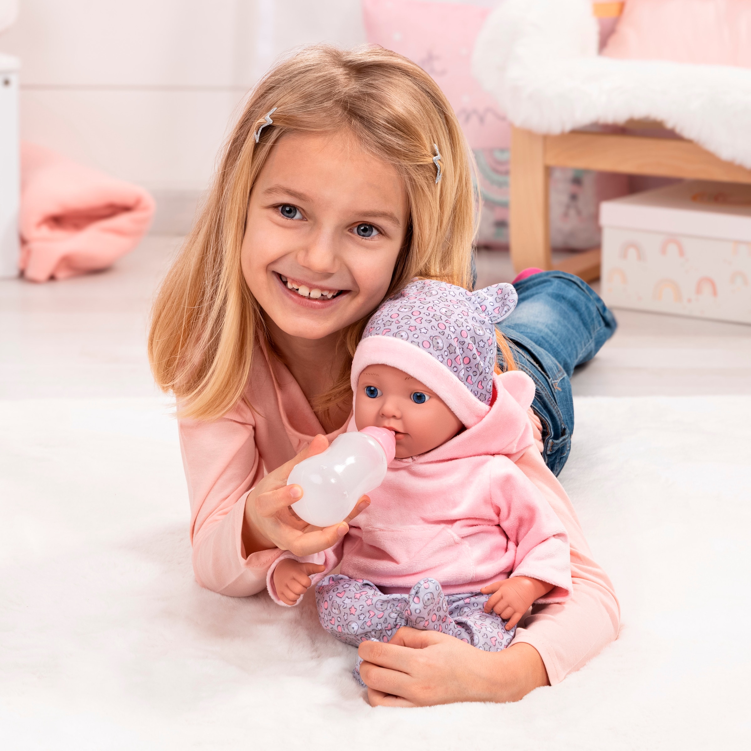 Bayer Babypuppe »Reborn Baby, 38 cm Bärenmuster«