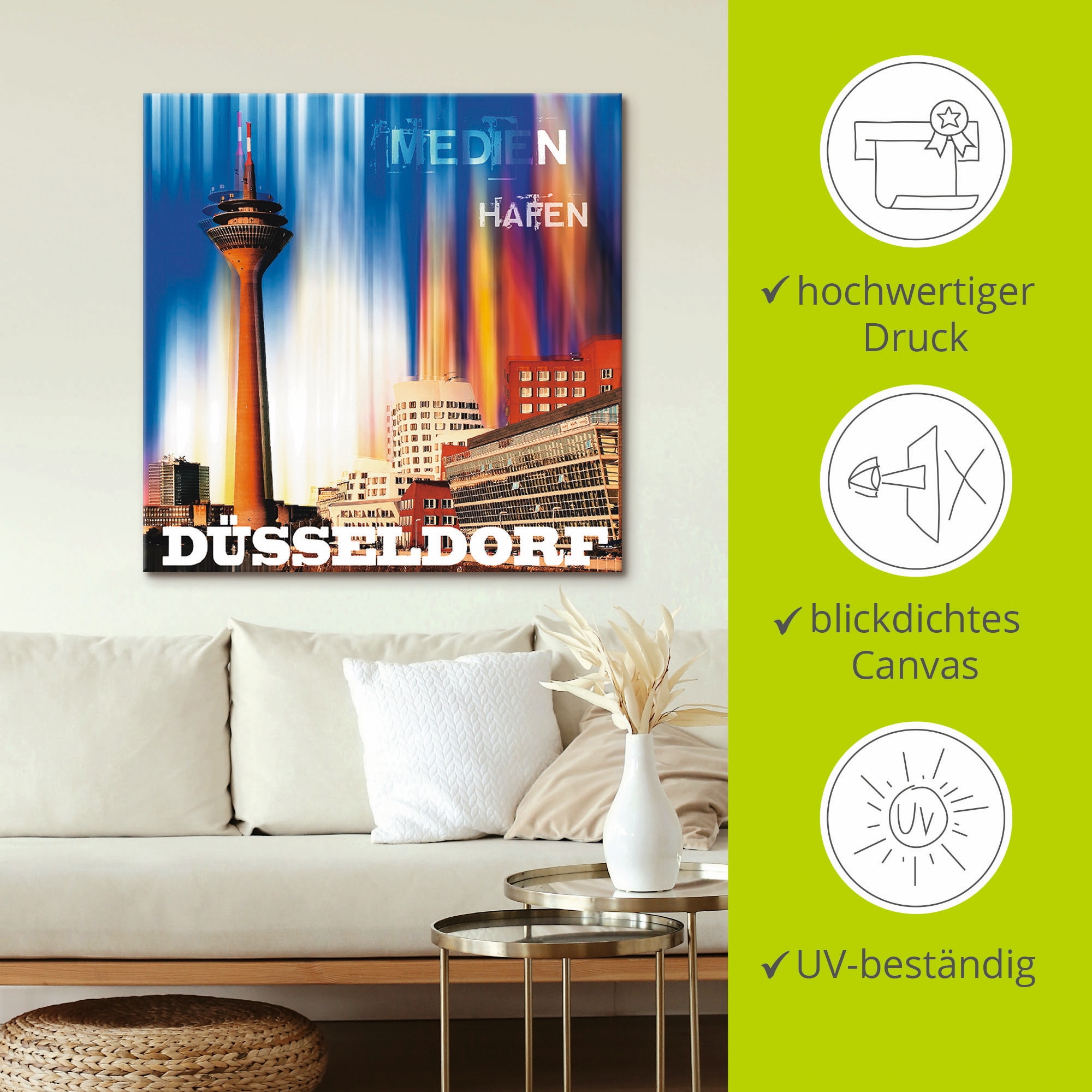 Artland Leinwandbild »Düsseldorf Skyline Abstrakt 03«, Deutschland, (1 St.), auf Keilrahmen gespannt