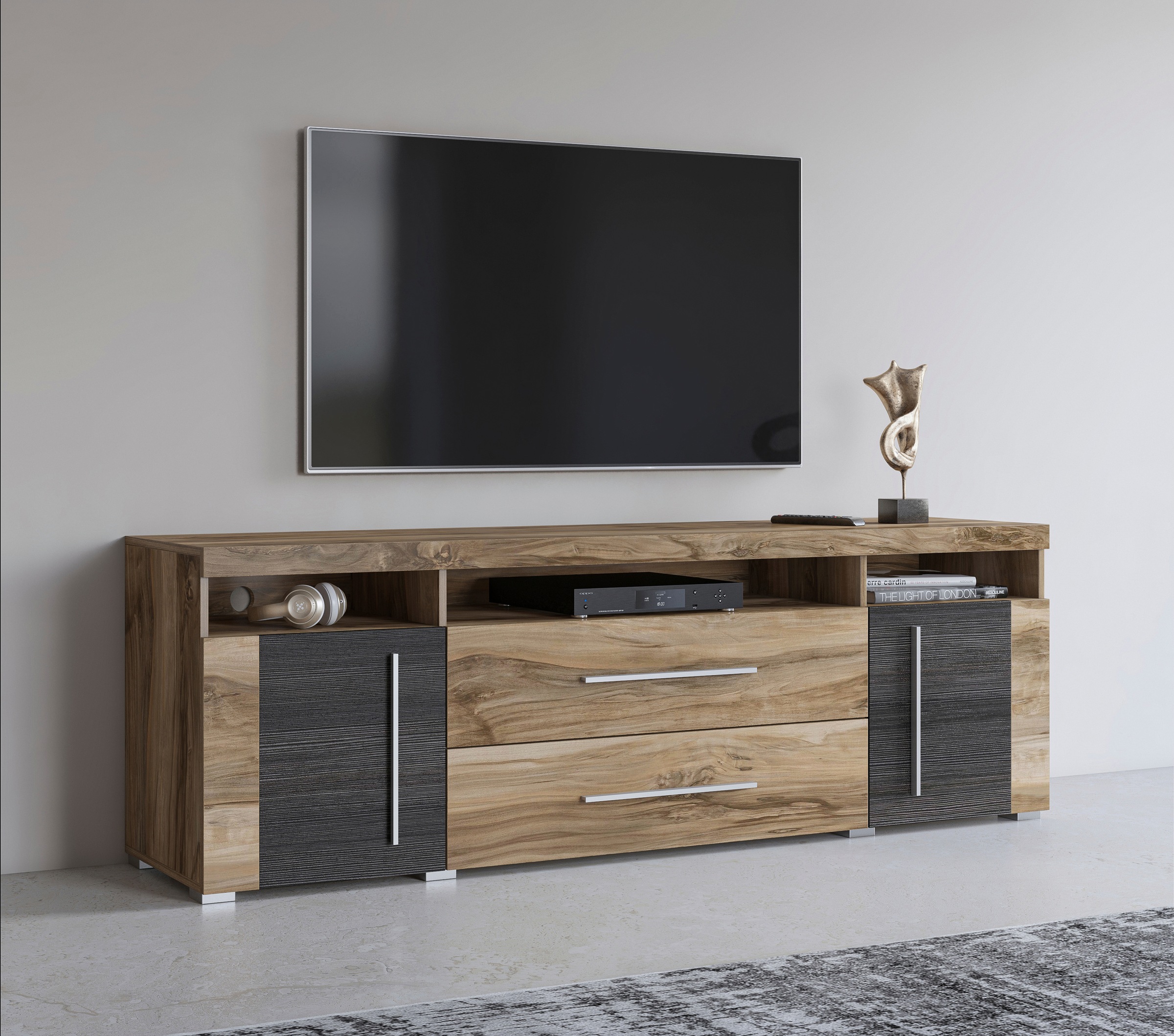 Image of GOODproduct Lowboard "Roger,Breite 182 cm, stilvolle TV-Kommode, 2Türen 2 Schubladen" TV-Schrank mit viel Stauraum, TV-Board