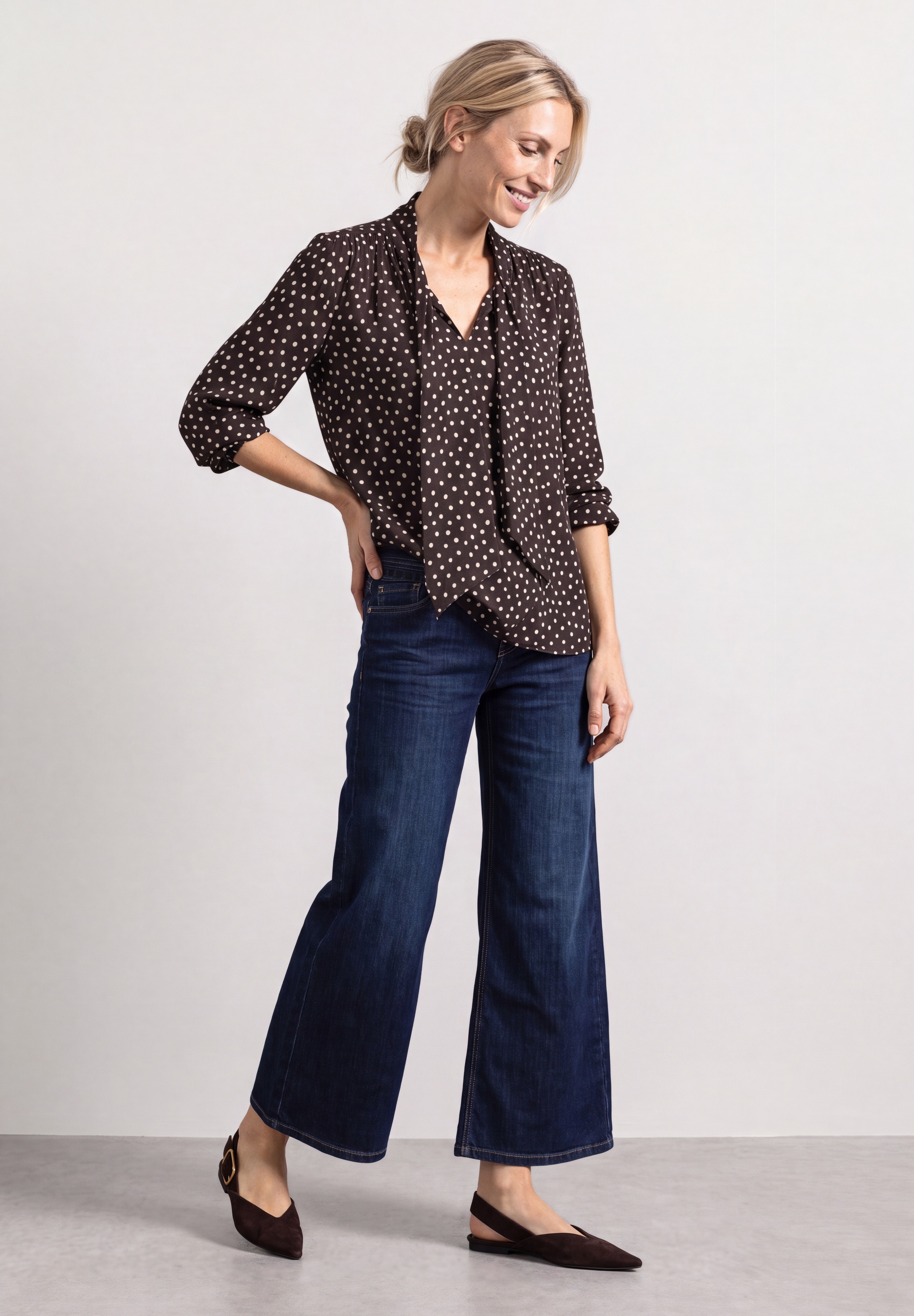 STREET ONE Langarmbluse Sommerbluse mit Schleifendetail und Punkten
