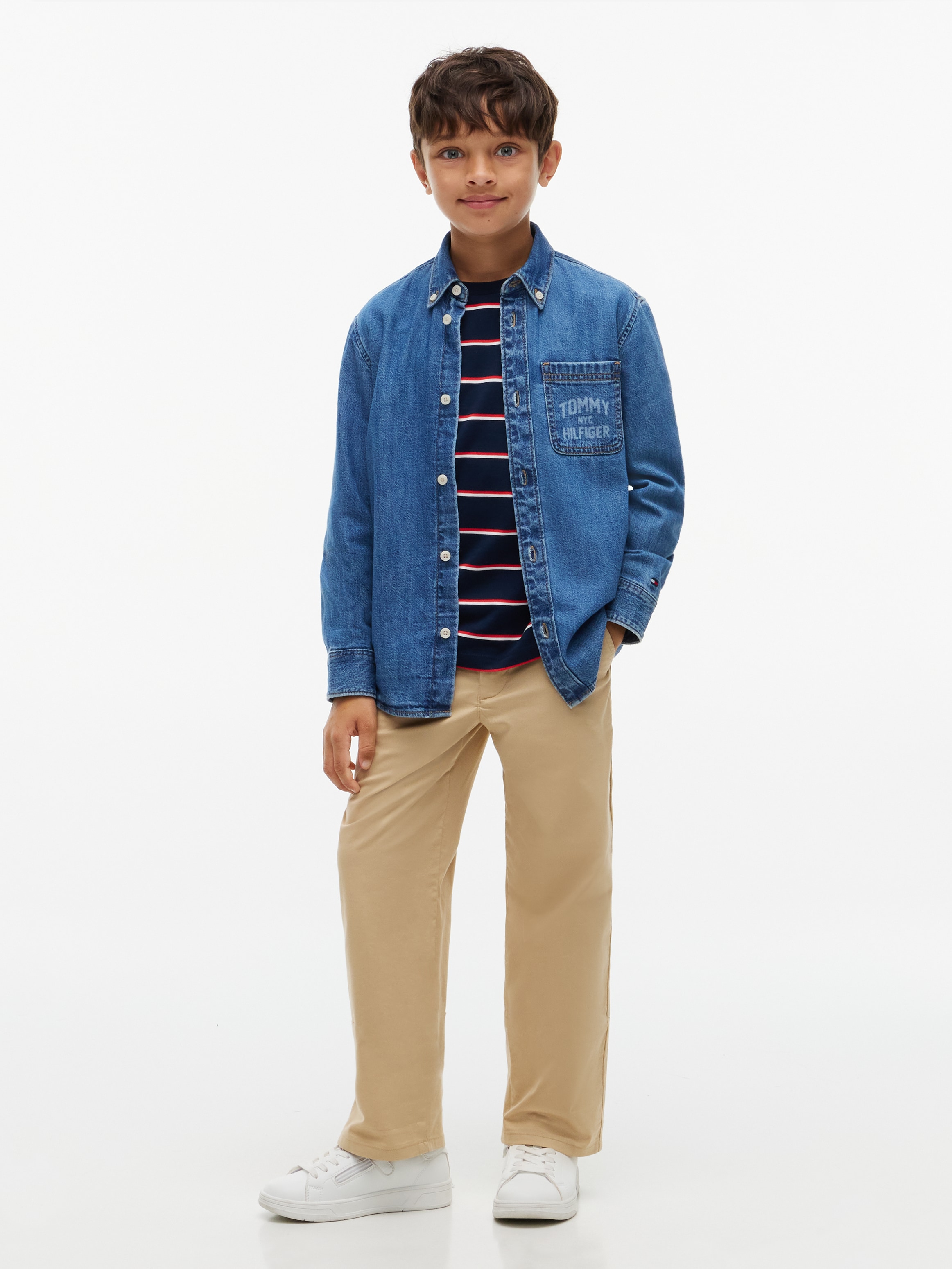 Tommy Hilfiger Chemise en jean Button-down-Kragen, Regular Fit, Brusttasche, Kinder bis 16 Jahre