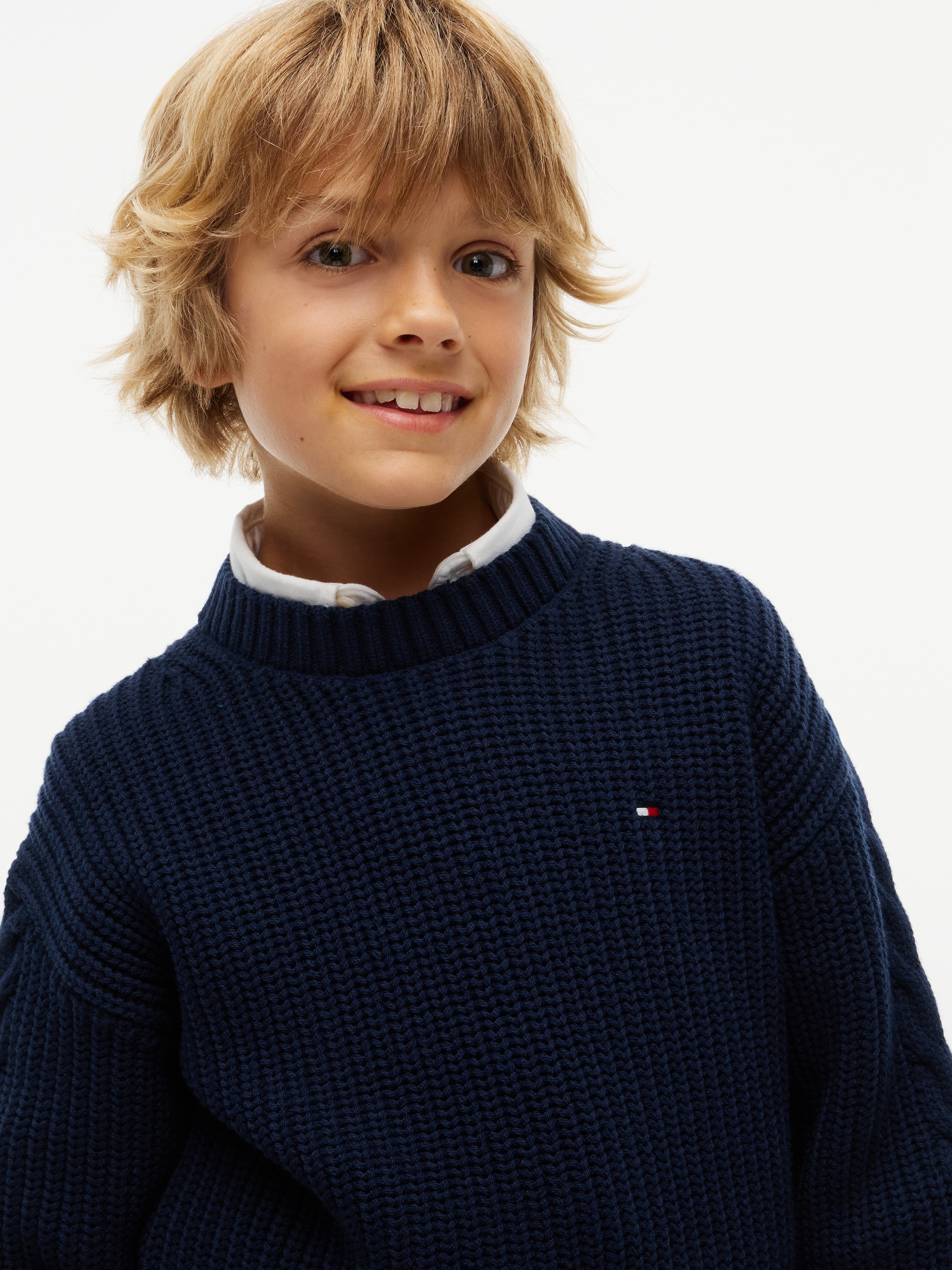 Tommy Hilfiger Pull en tricot col rond, coupe régulière, poignets côtelés, enfants jusqu'à 16 ans