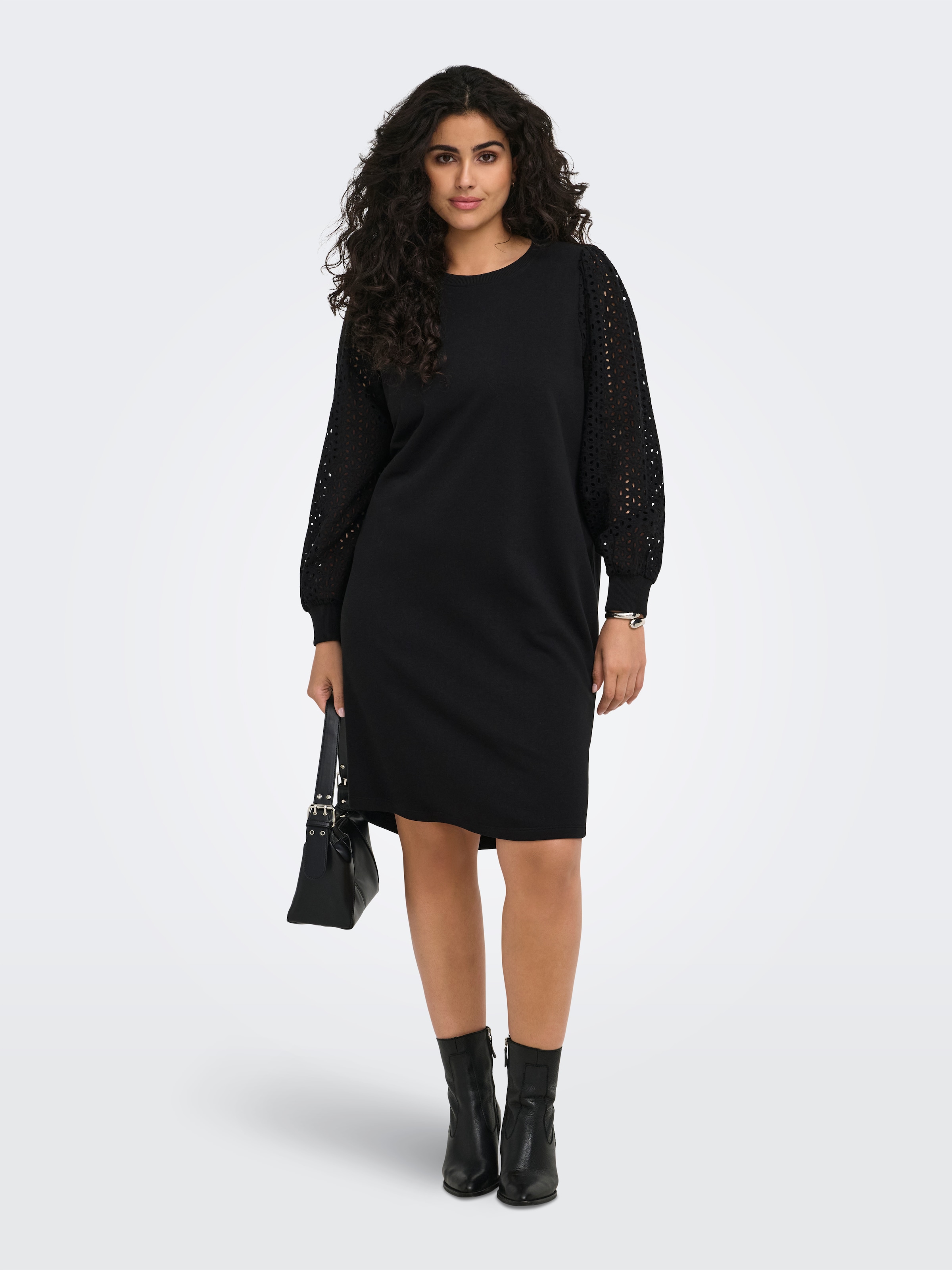 ONLY CARMAKOMA Midikleid »CARDONNA L/S MIX O-NECK MIDI DRESS JRS« Baumwollmischung