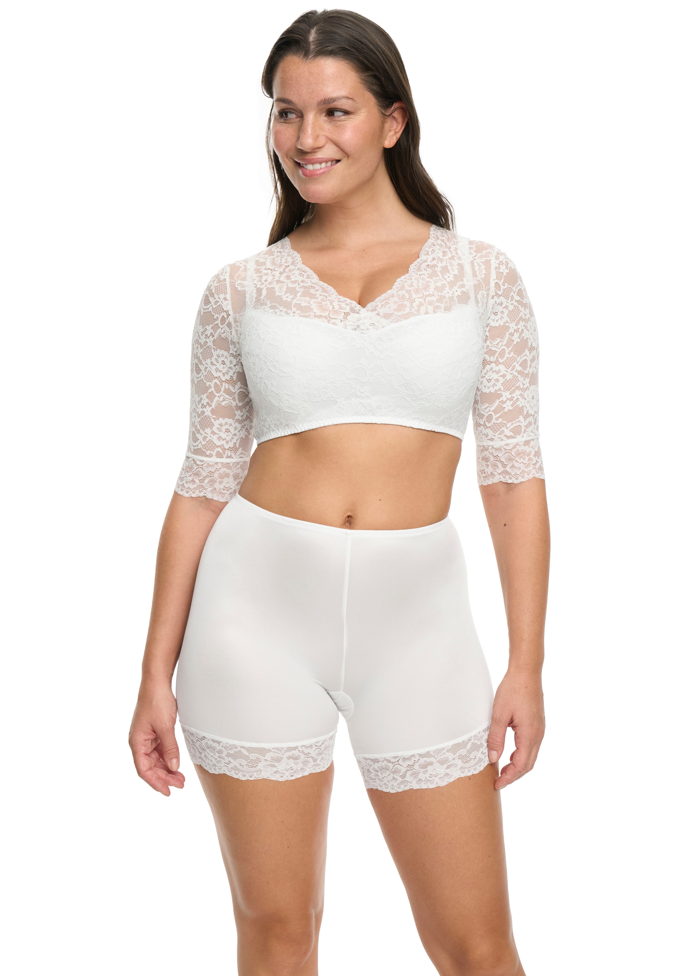 Image of Susa Dirndlbluse "Wiesn-Zauber" florale Spitze, halbarm, elastisch, V-Ausschnitt, feminin