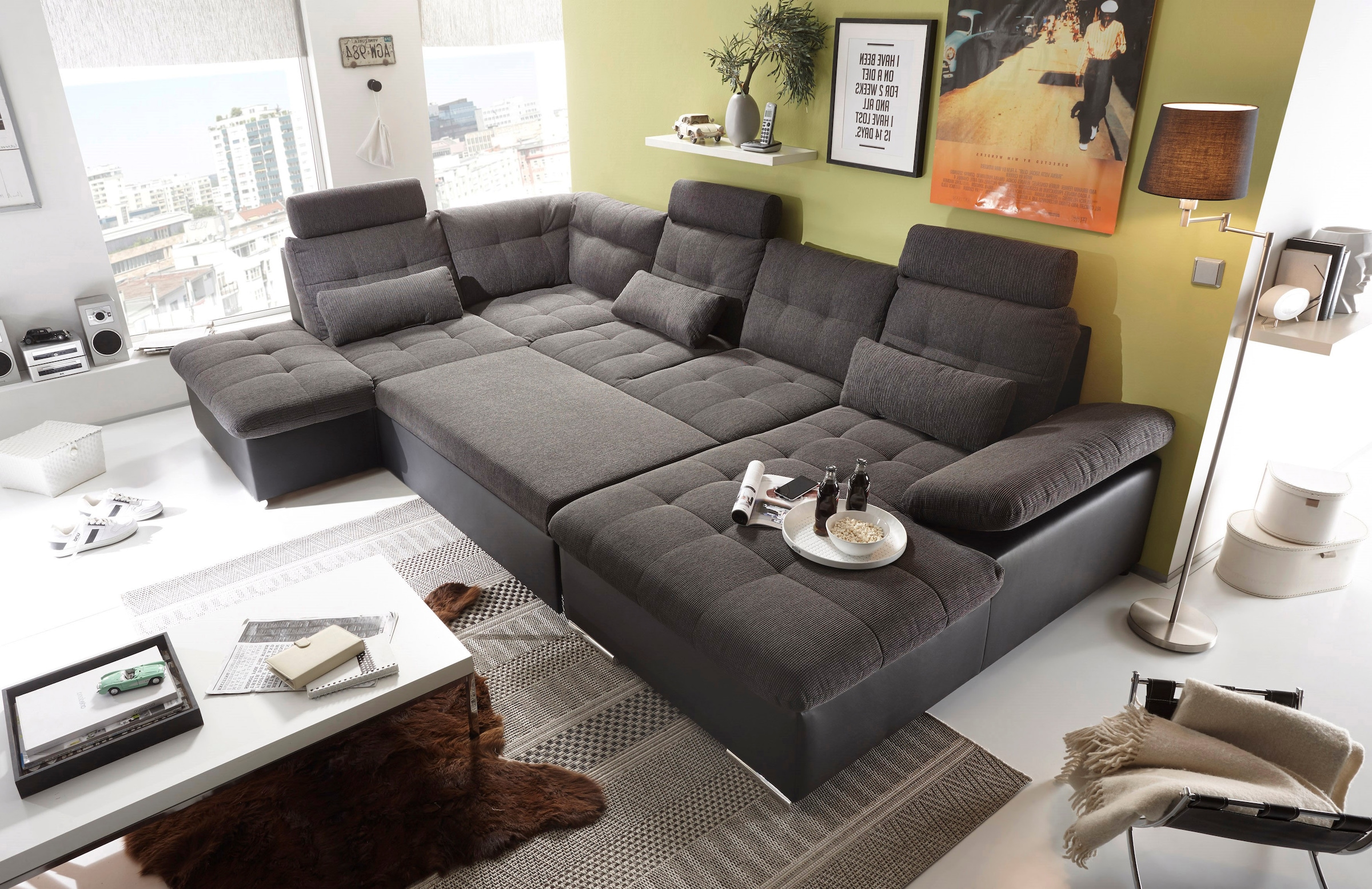 ED EXCITING DESIGN Wohnlandschaft Jakarta, mit Bettfunktion, Bettkasten, Kopfstützen, Nierenkissen