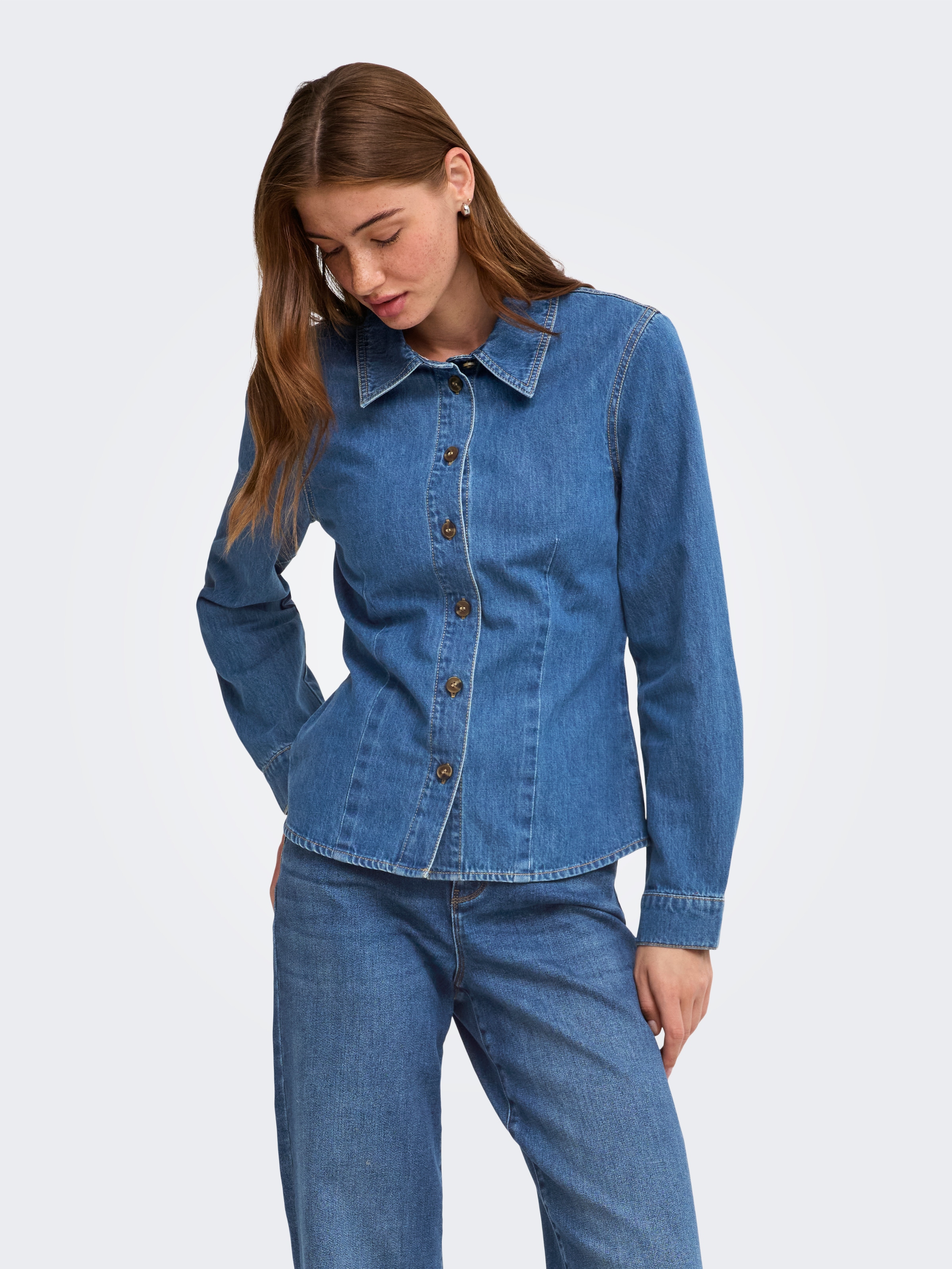 Image of ONLY Jeansbluse "ONLUNA FITTED SHIRT DNM" Baumwolle, Denim