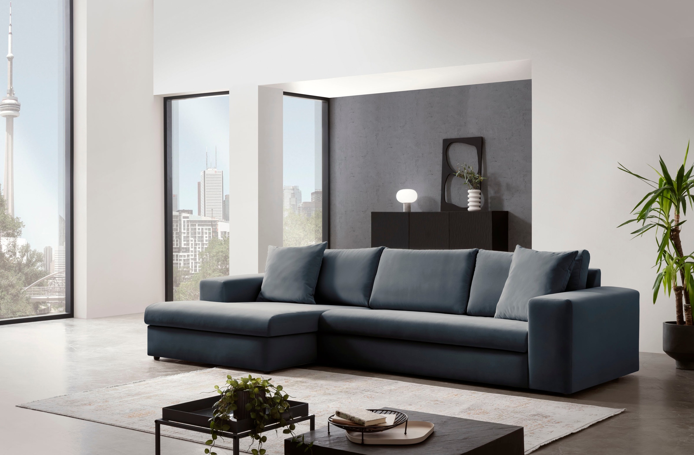 andas Ecksofa »SLEETLAND XXL in Samtvelours oder Vintage-Leder-Optik, L-Form,«, besonders gross und bequem