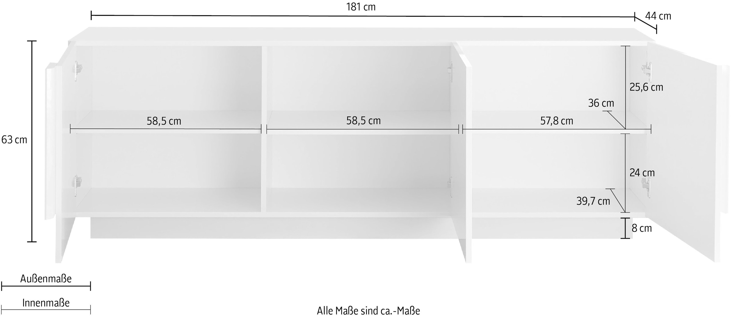 INOSIGN Lowboard »Jupiter«, Breite 181 cm mit 3 Türen