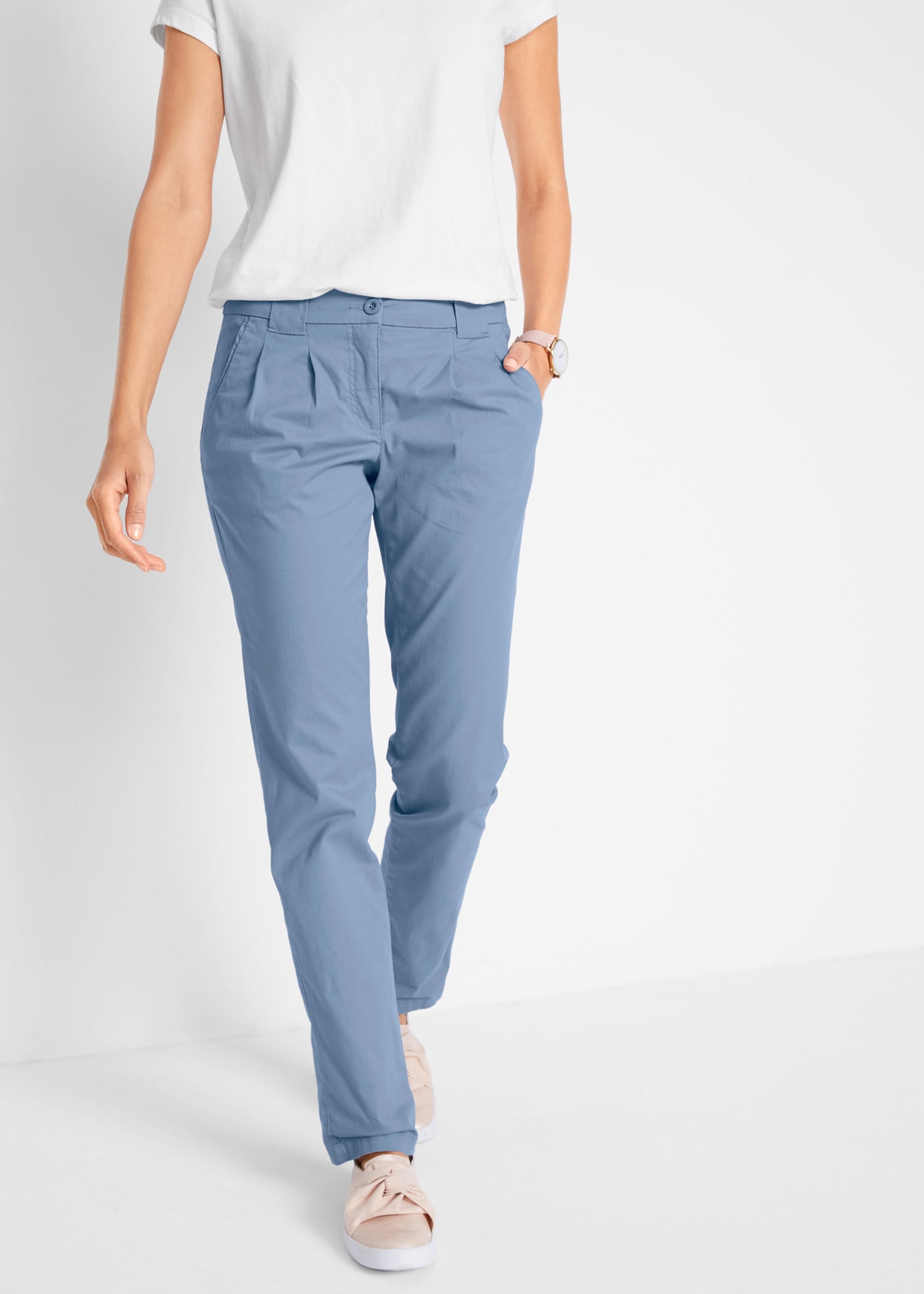 bonprix Chinos  forme étroite, avec plis sur la ceinture et poches pratiques