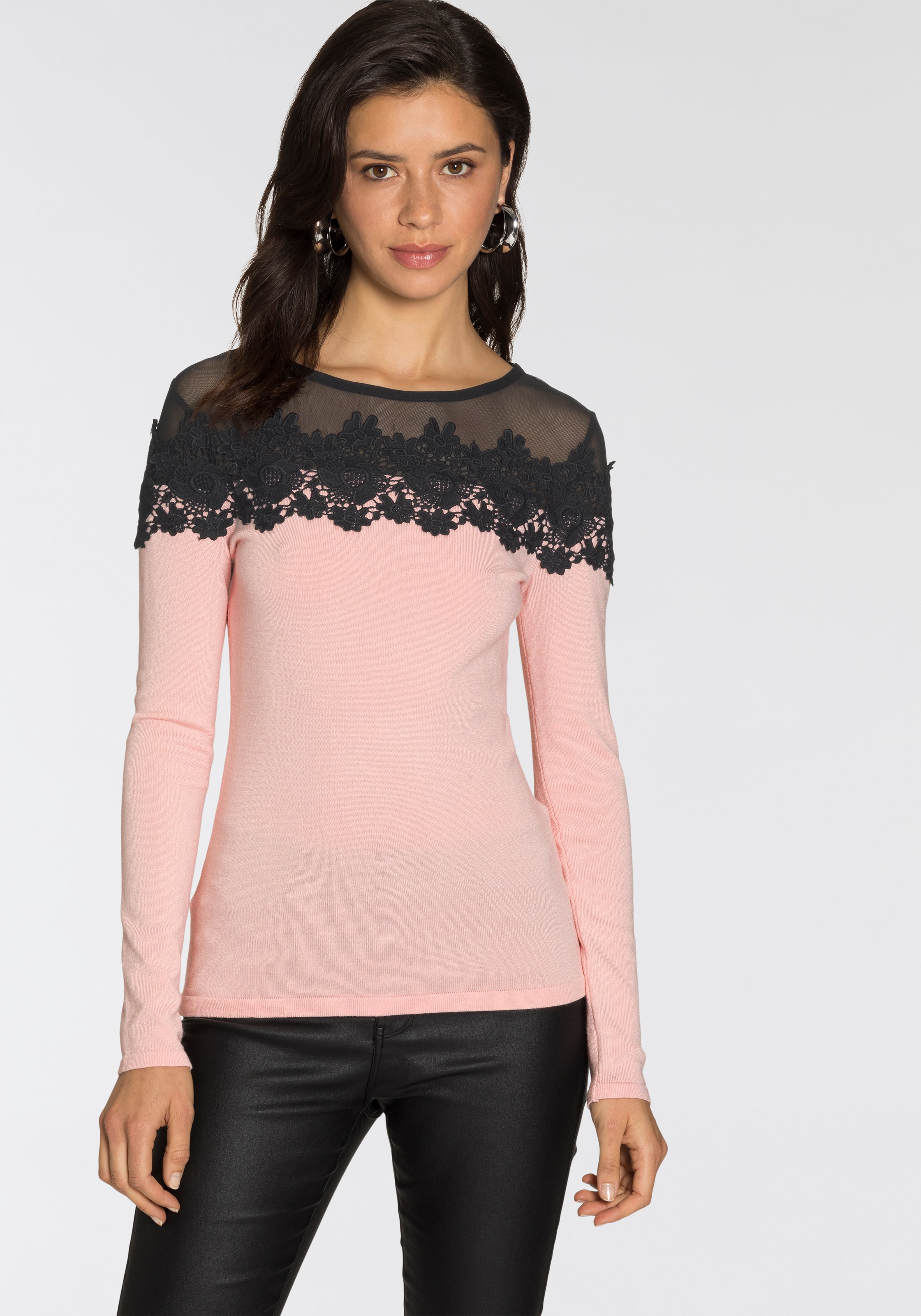 Image of Melrose Rundhalspullover, mit Mesh und Spitze bei Ackermann Versand Schweiz