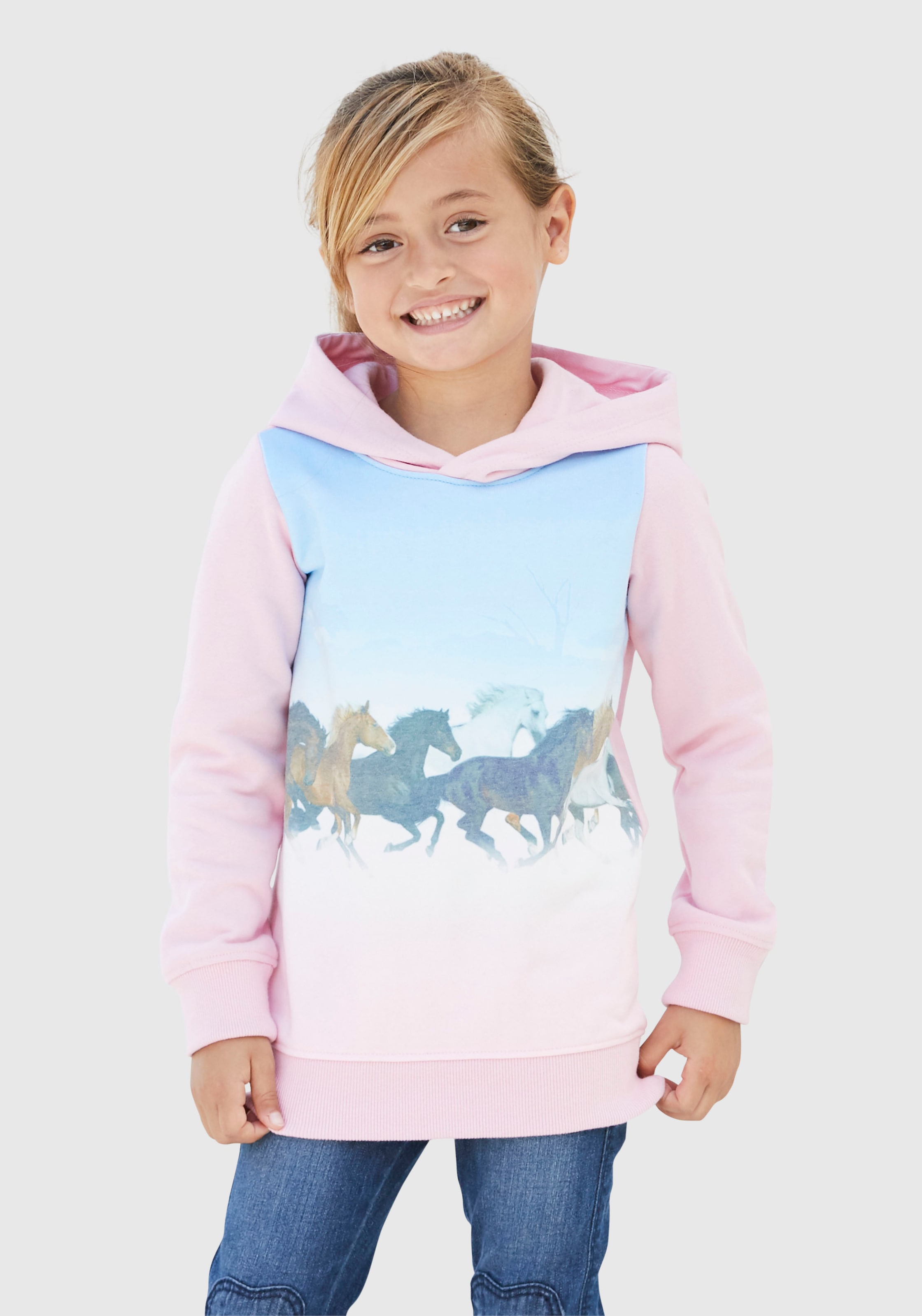 KIDSWORLD Longsweatshirt »für kleine Mädchen«, mit reduziert! Pferdedruck