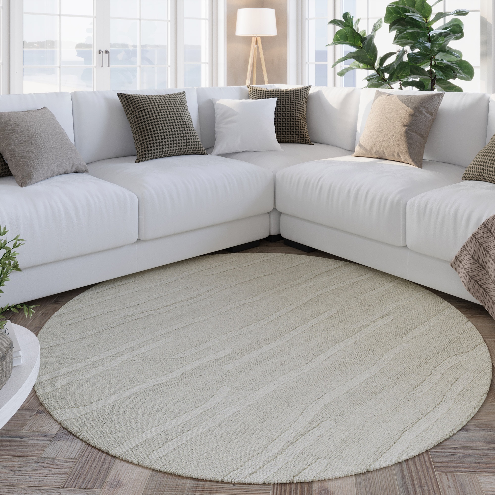 Wecon home Tapis en laine »Hamptons TWENTY« Rond 15 mm Höhe Schurwolle, Kurzflor, Wohn- & Schlafzimmer, elegant, Streifen-Muster