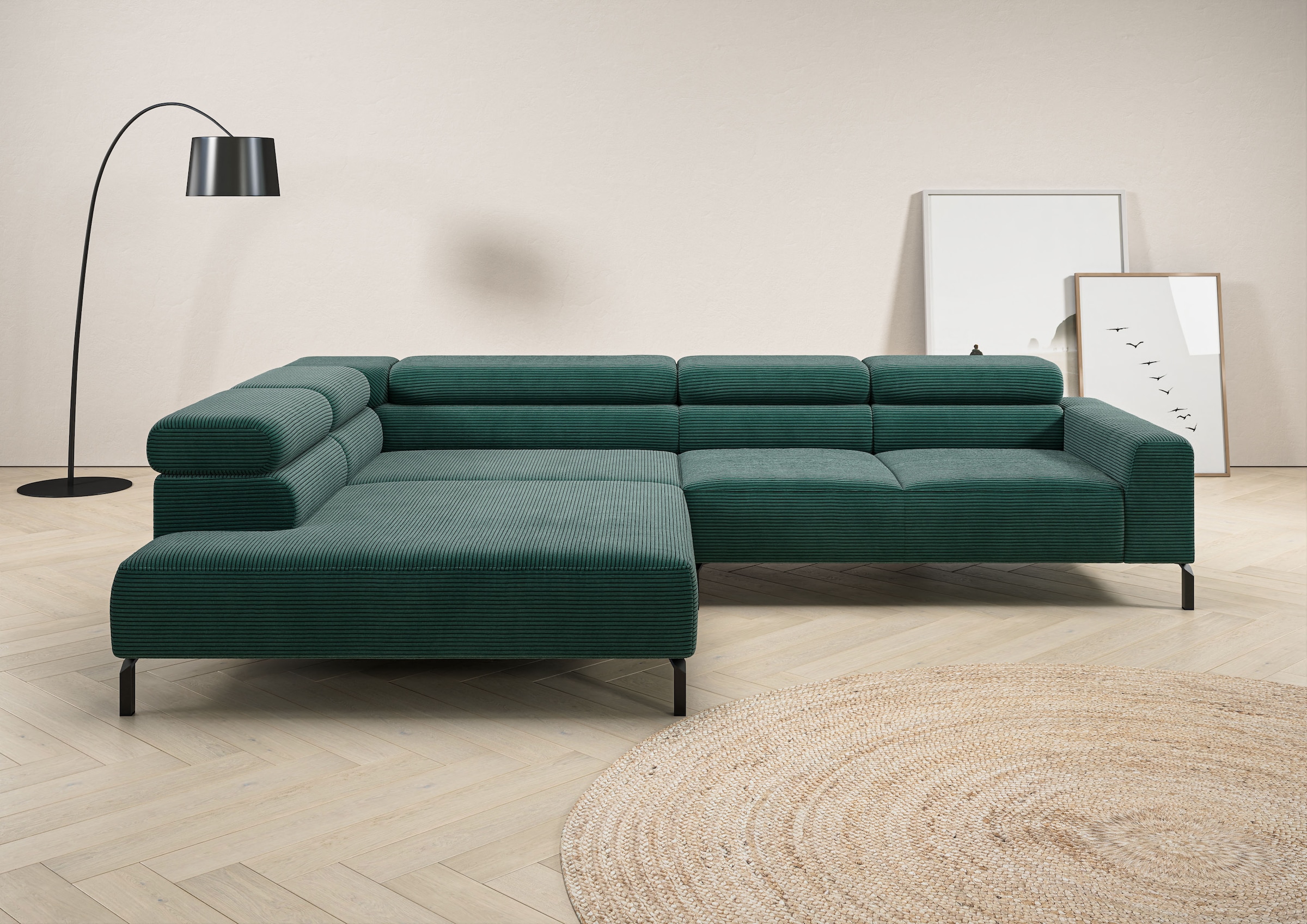 Image of Home affaire Ecksofa "Antonelli, L-Form, inkl. Kopfteilverstellung, Breite 312 cm, bequem" ohne Sitztiefenverstellung, in Cord, grün