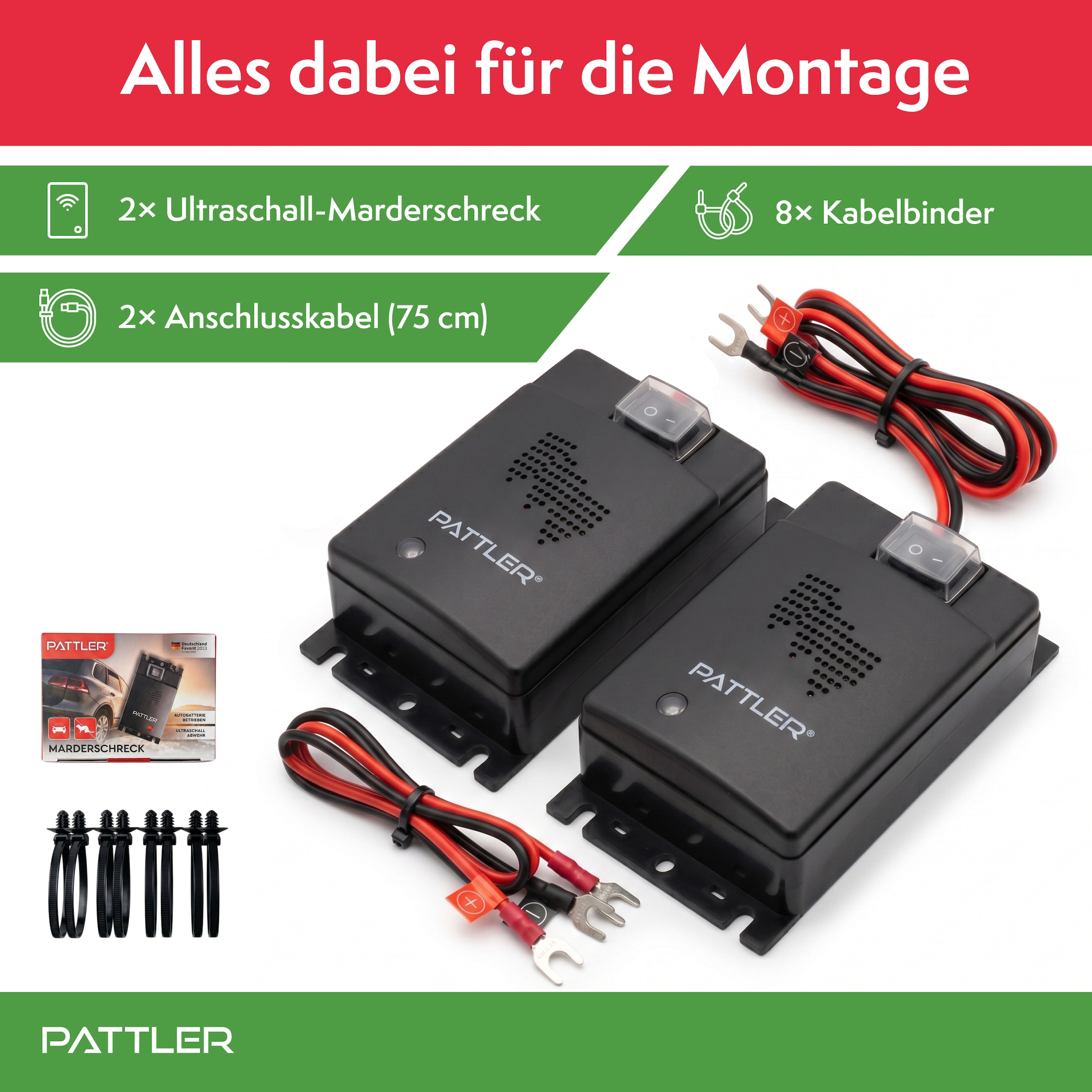 Pattler Défense contre les animaux à ultrasons »Marderschreck 12 Volt fürs Auto« 2 appareils