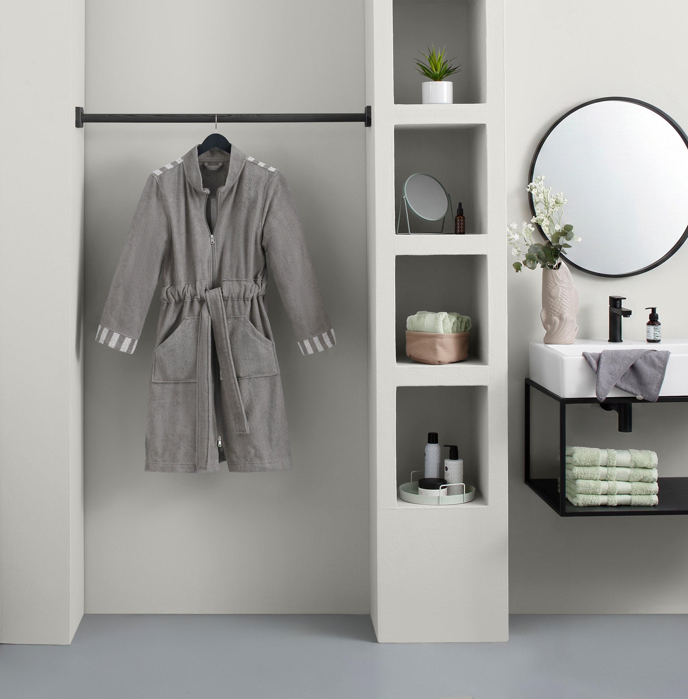 GOODproduct Damenbademantel »Sennia, ideal für Sauna & Spa, Hotelbademantel, Morgenmantel« 2 Stk. Steifendetails, 100% Baumwolle, mit GRATIS-Zugabe: 1x Turban-Handtuch