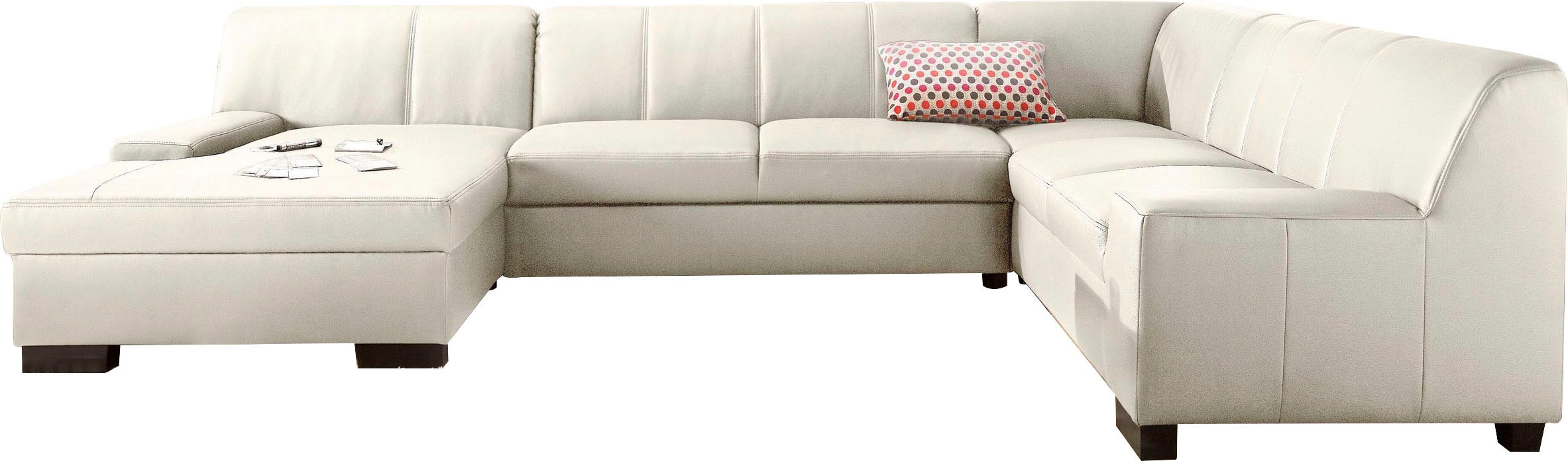 DOMO collection Wohnlandschaft "Norma Top, elegant und modern, flache Armlehnen, komfortabel, U-Form" wahlweise mit Bettfunktion, mit viel Platz