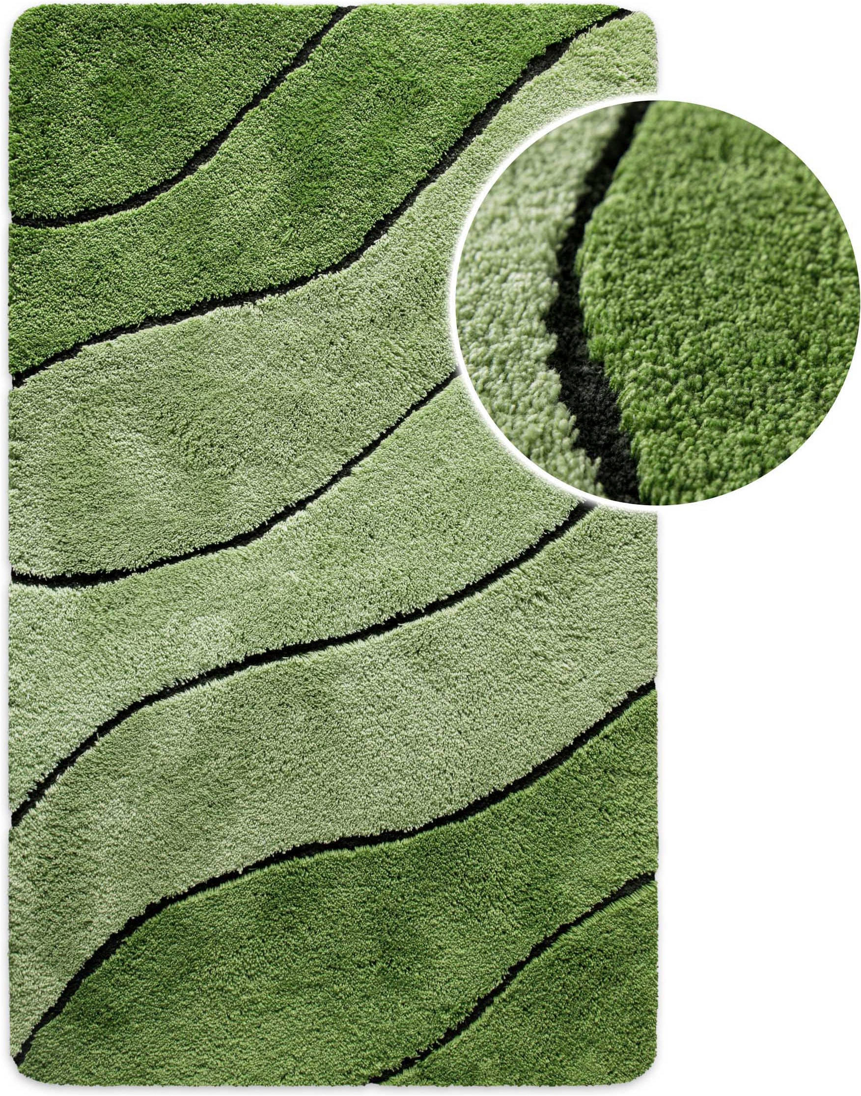 Homie Living Tapis de bain »Monte Cavo« Höhe 25 mm revêtement antidérapant Résistant | compatible chauffage au sol Tapis de bain, motif ondulé, doux, antidérapant, lavable, touffeté
