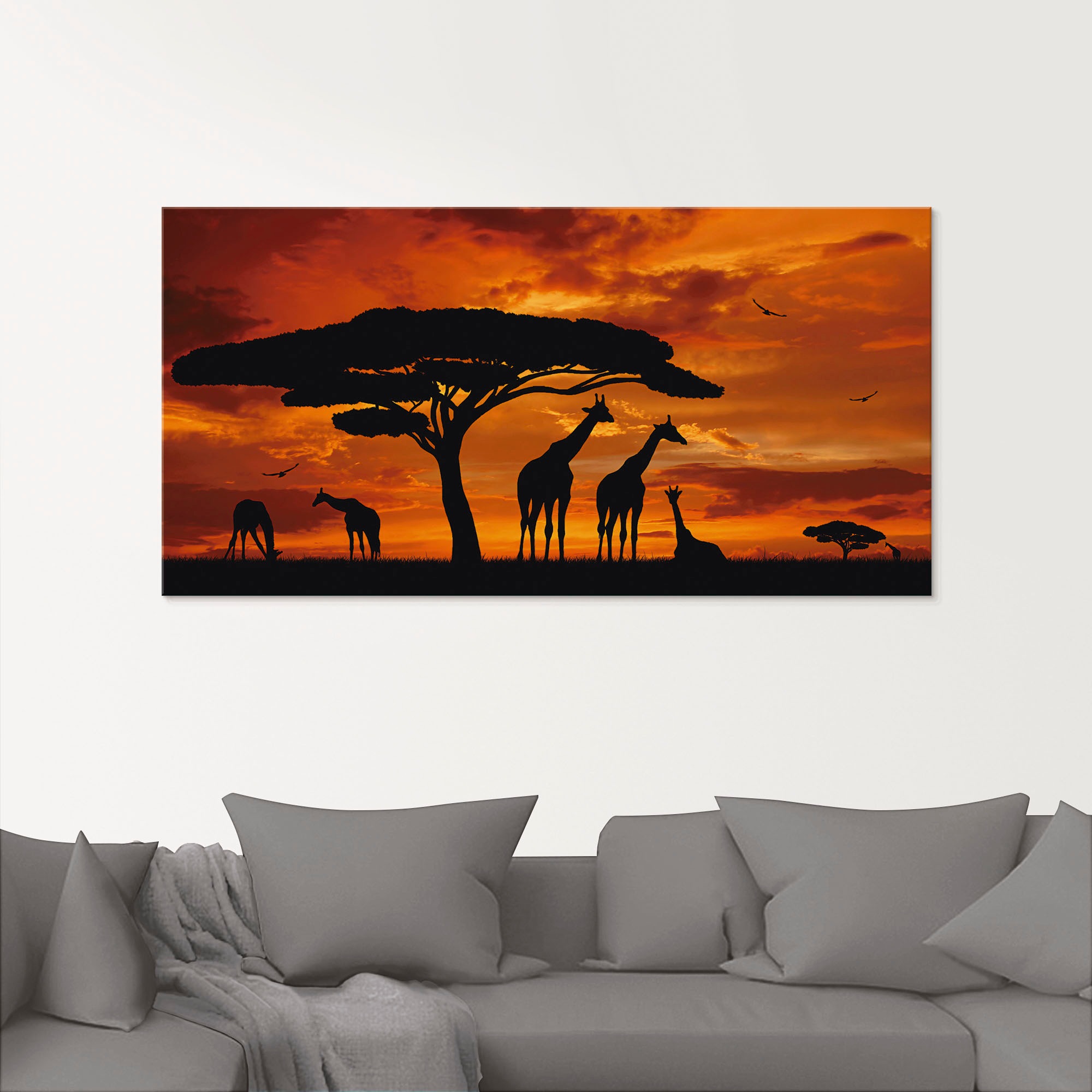 Image of Artland Glasbild "Herde von Giraffen im Sonnenuntergang" Wildtiere 1 Stk. tlg. in verschiedenen Grössen