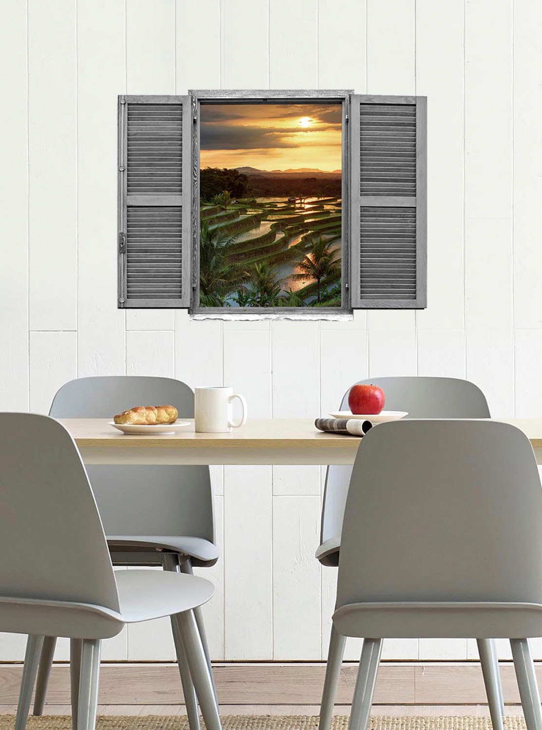 queence Autocollant mural »Sonnenuntergang« Wandsticker, Wandbild, selbstklebend, 3D, Fenster