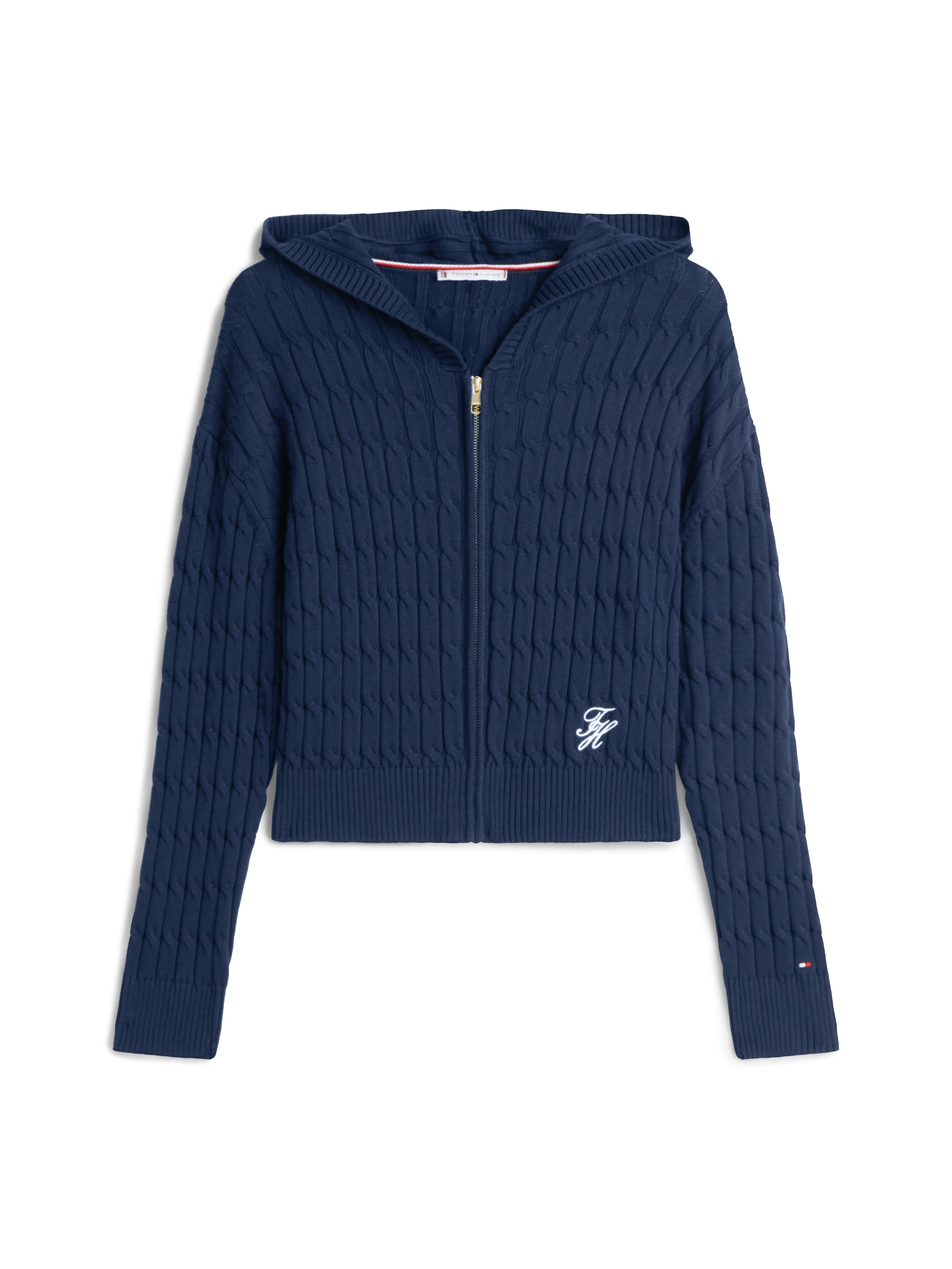 Tommy Hilfiger Kapuzenstrickjacke »CO CABLE MID GG LS ZIP HOODY« mit Zopfstrickmuster