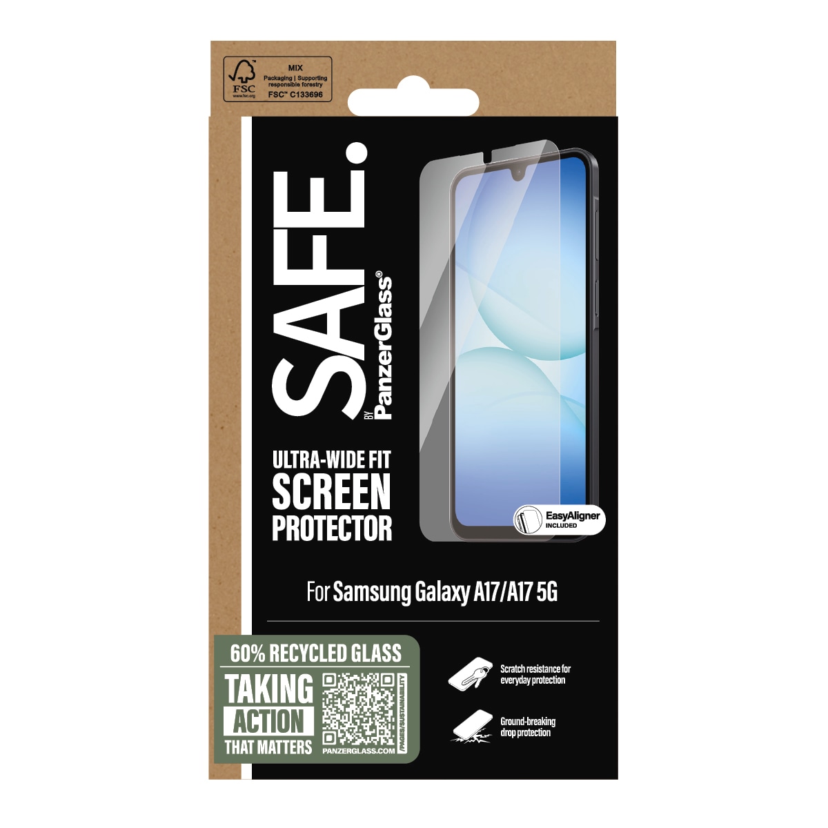 SAFE by PanzerGlass Verre de protection d'écran »Ultra-Wide Fit Screen Protector« für Samsung Galaxy A17;Samsung Galaxy A17 5G Displayschutzfolie, Schutzfolie, Bildschirmschutz, kratz- & stossfest