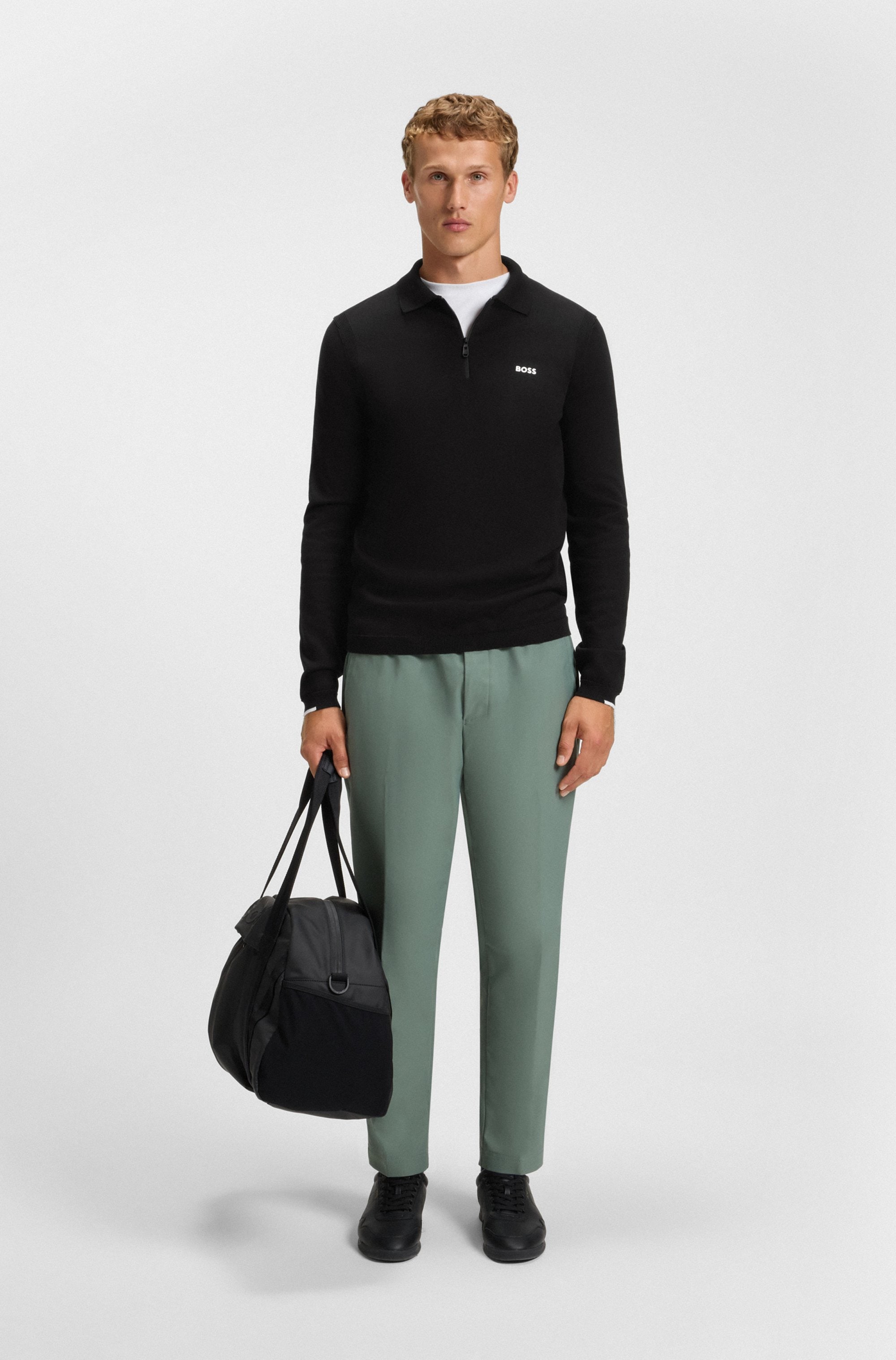 BOSS GREEN Pull en tricot »KN Ever-X PL« mit Reissverschluss, regular fit, toniges Logo