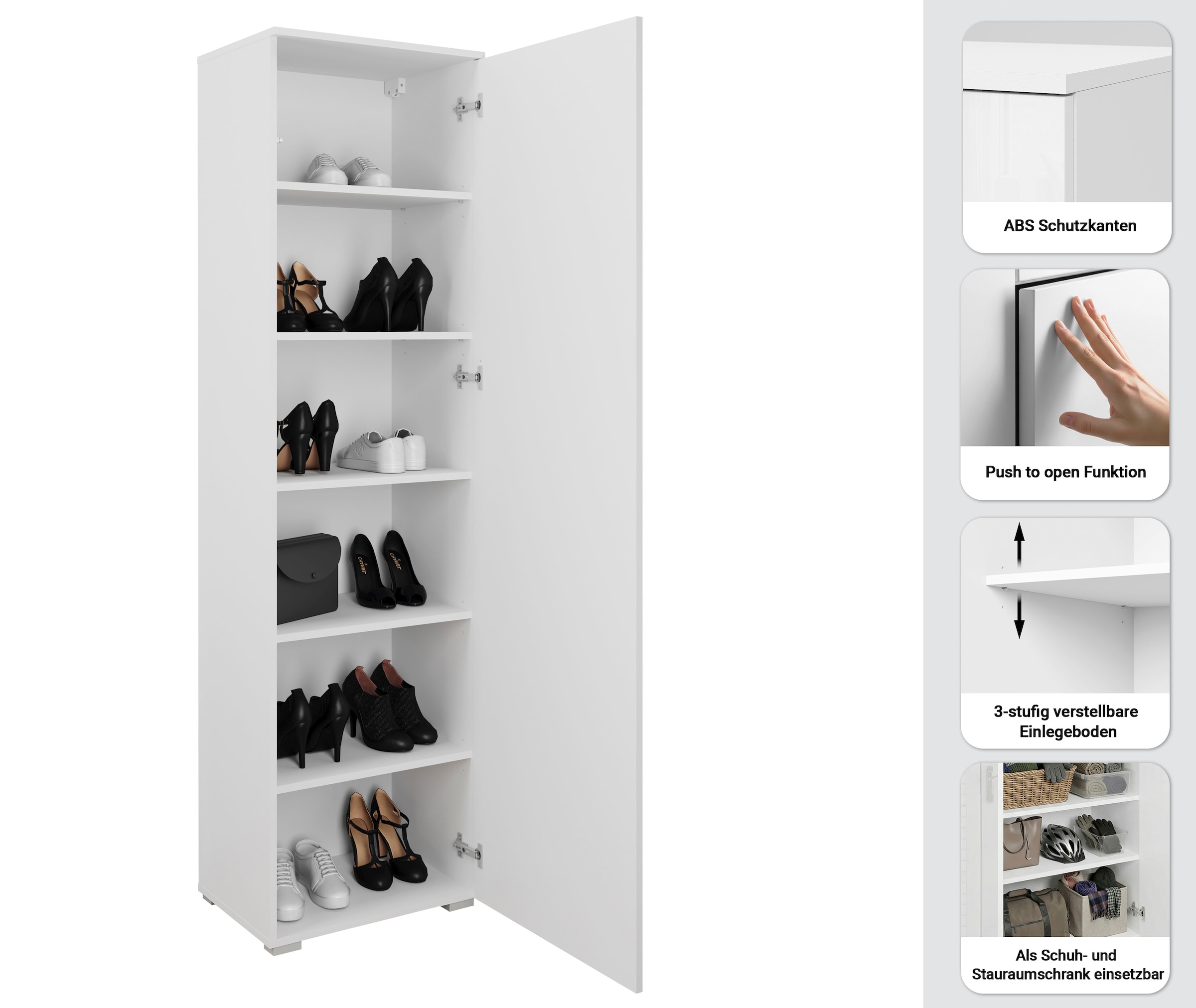 GOODproduct Schuhschrank »Paris, stehend oder hängend montierbar, Türanschlag wechselbar« moderne Garderobenschrank Höhe 180cm, 6 geräumiger Fächer
