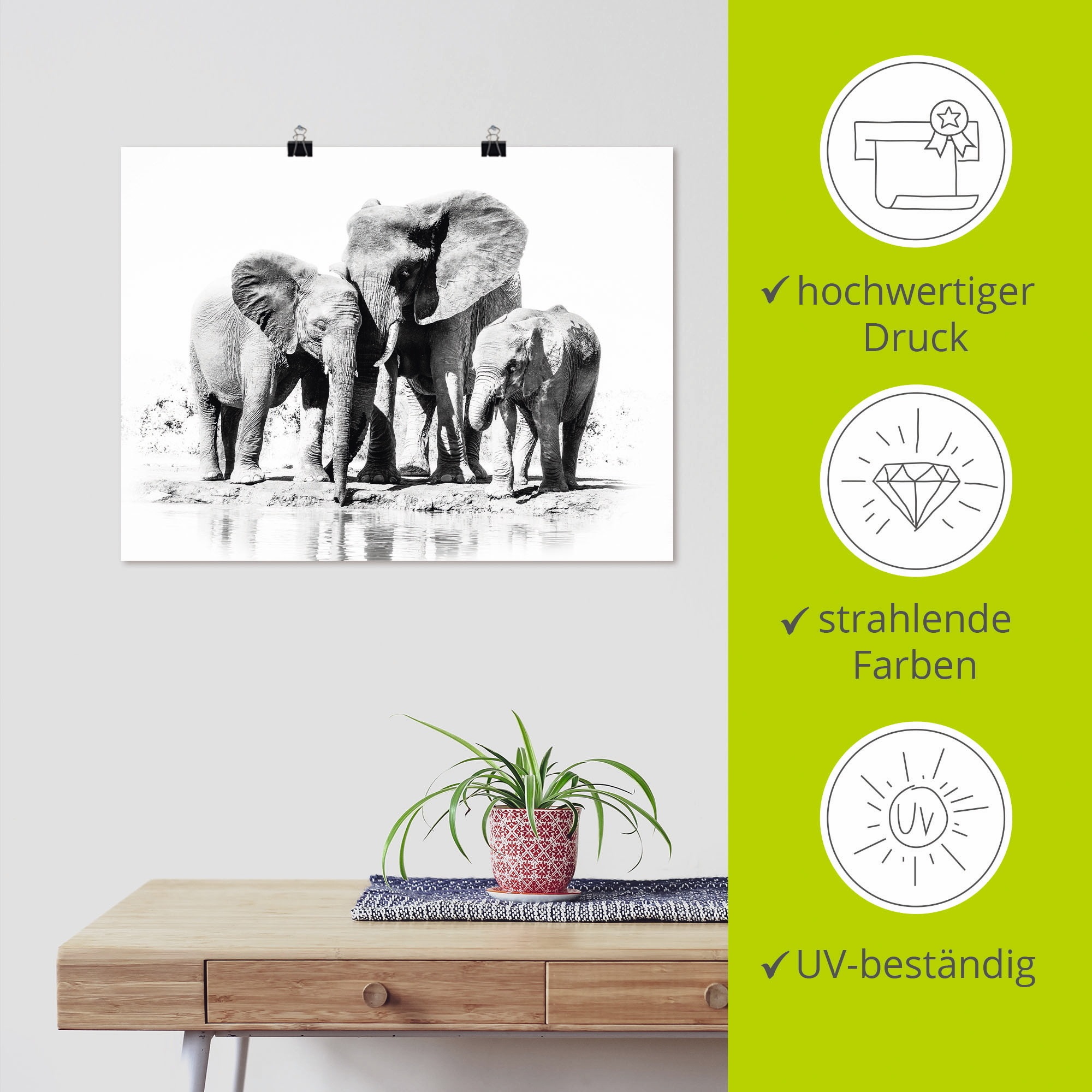 Artland Wandbild »Elefantenmutter mit Kindern«, Elefanten Bilder, (1 St.), als Alubild, Outdoorbild, Leinwandbild, Poster in verschied. Grössen