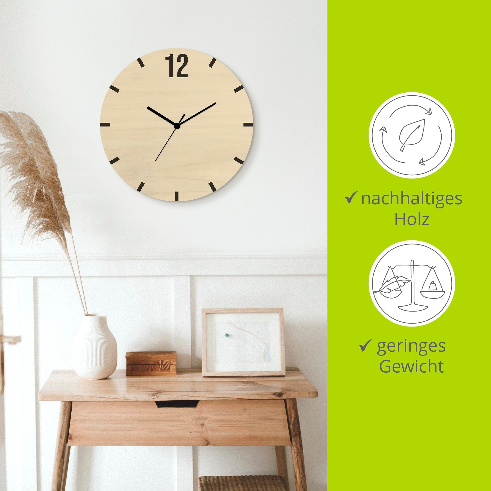 Artland Wanduhr »Nummer 12« wahlweise mit  Quarz- oder Funkuhrwerk, lautlos ohne Tickgeräusche