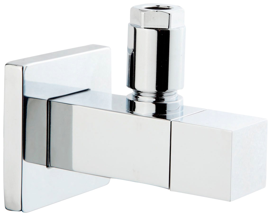 Kirchhoff Eckventil, mit Rosette, Design Eckventil, chrom